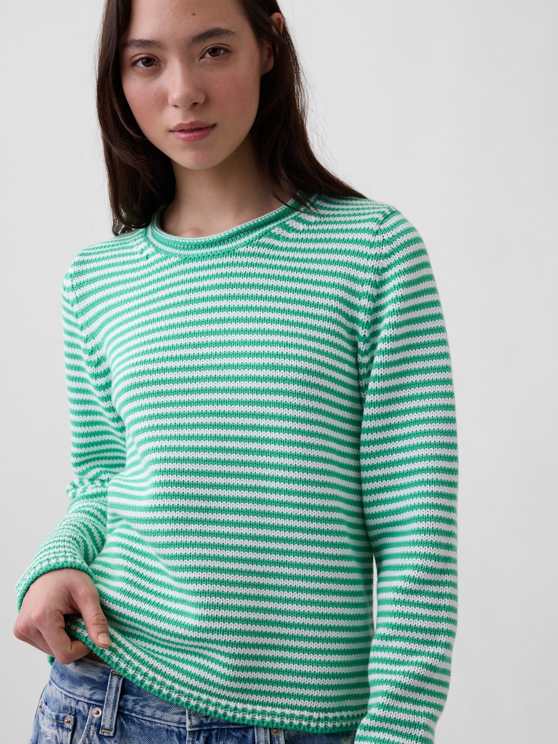 Green Stripe Cotton Rollneck Jumper - Image 4 of 4