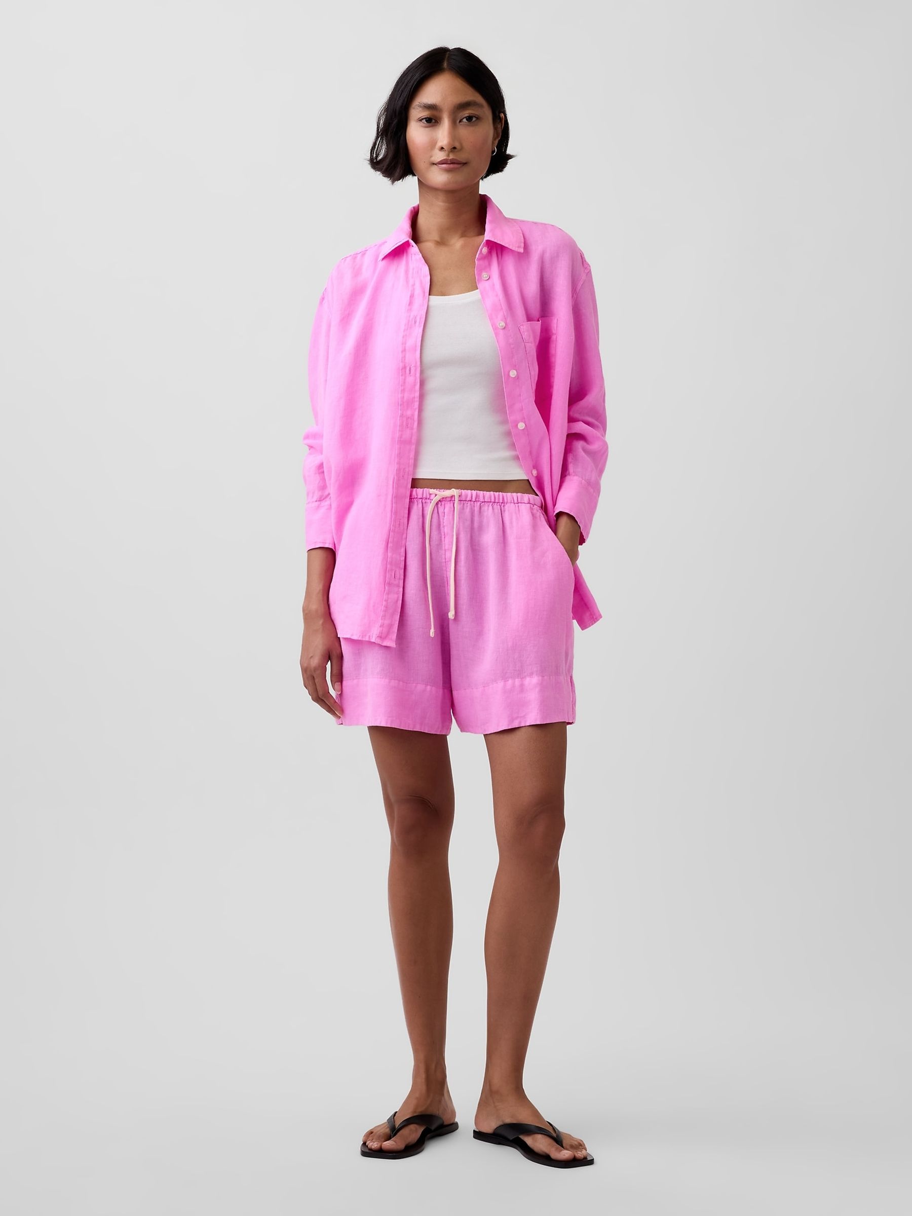 Pink Linen-Blend Easy Shorts - Image 3 of 4