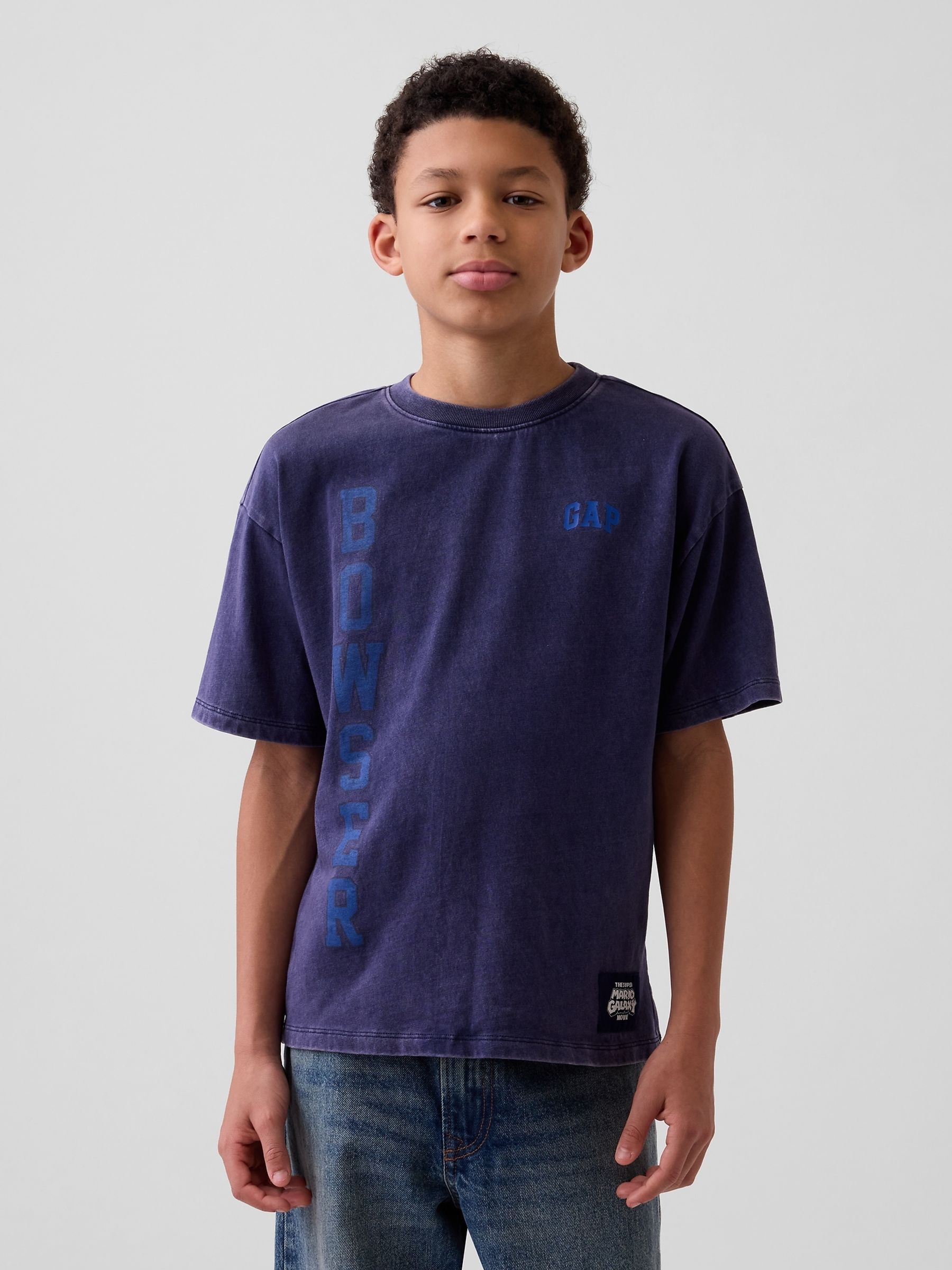 Navy Bowser Super Mario Relaxed Graphic T-Shirt - Image 1 of 5