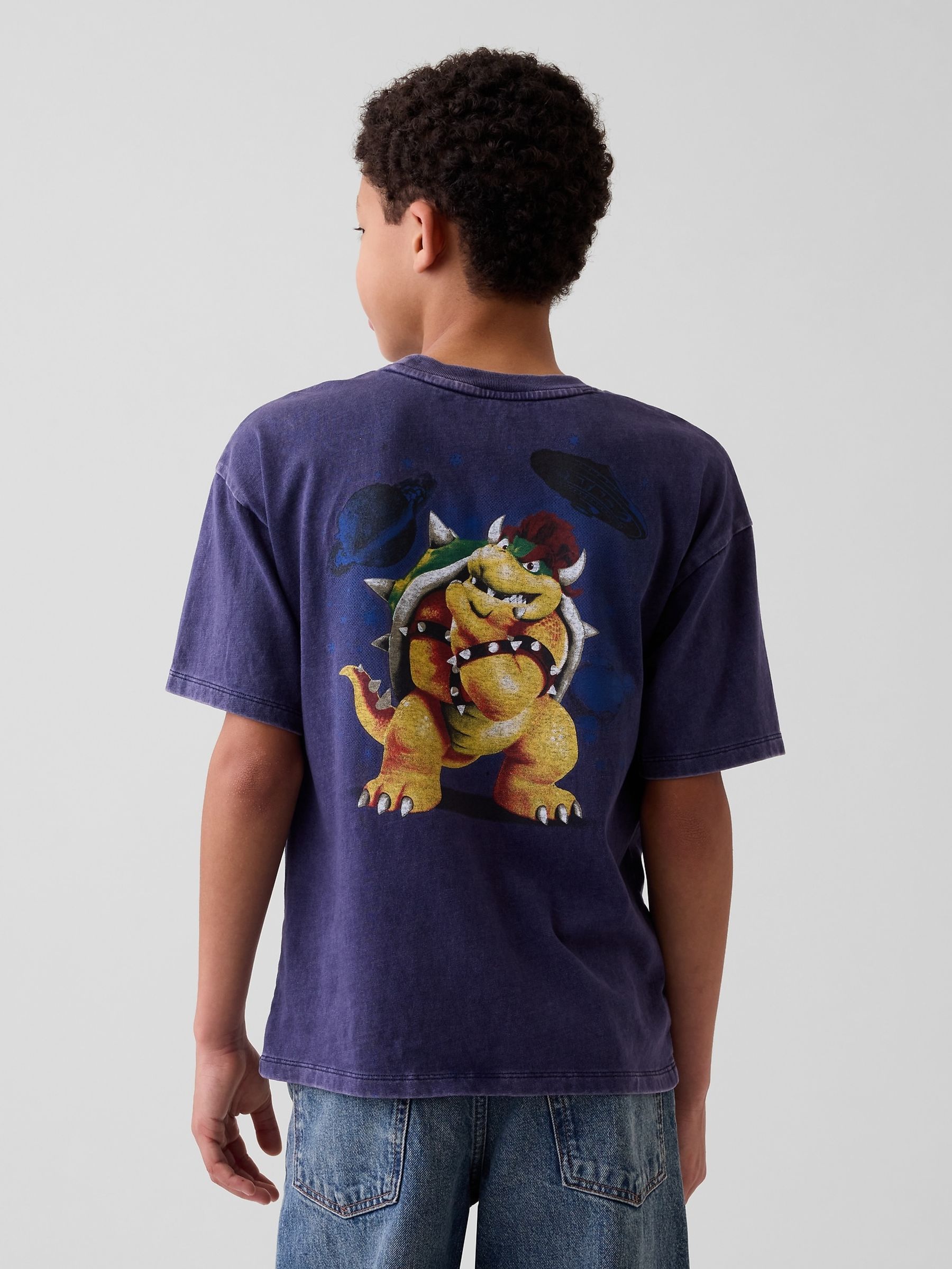 Navy Bowser Super Mario Relaxed Graphic T-Shirt - Image 2 of 5