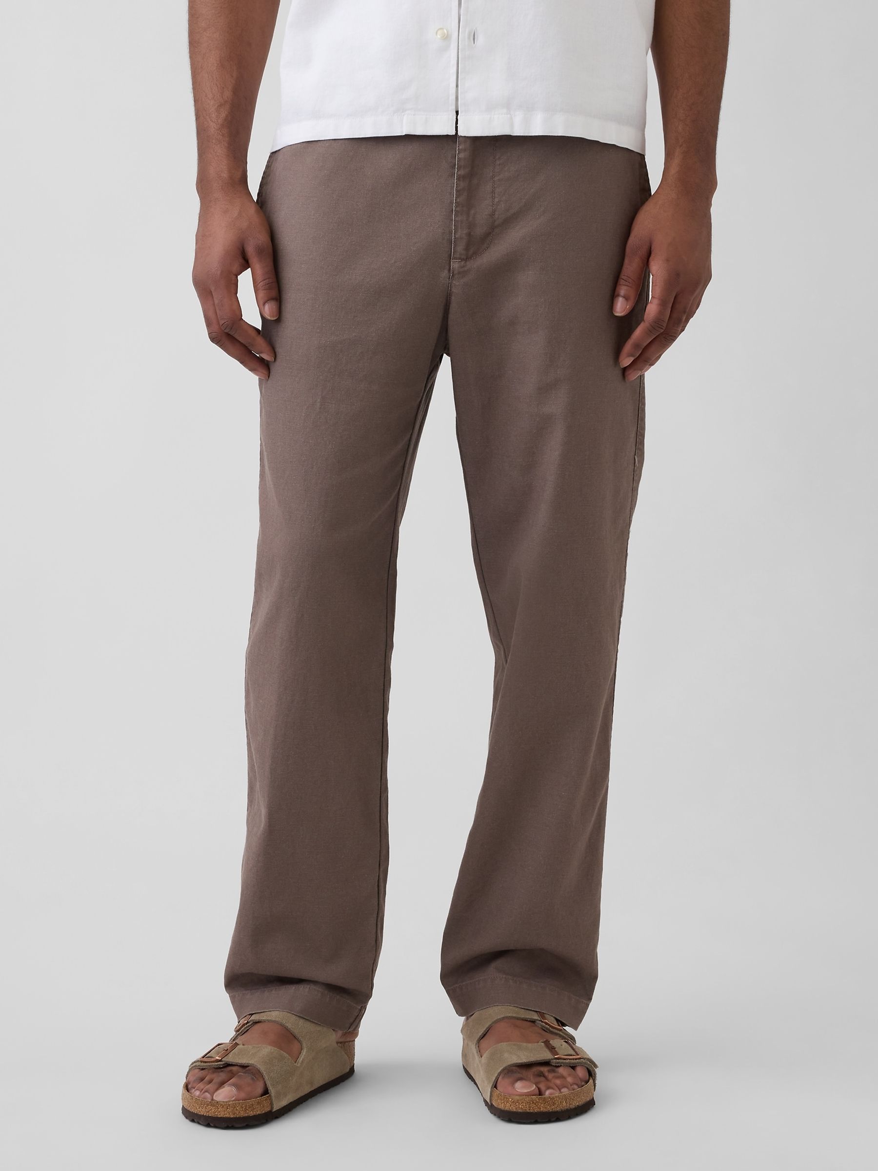 Brown Linen-Cotton Relaxed Tapered Trousers - Image 1 of 5