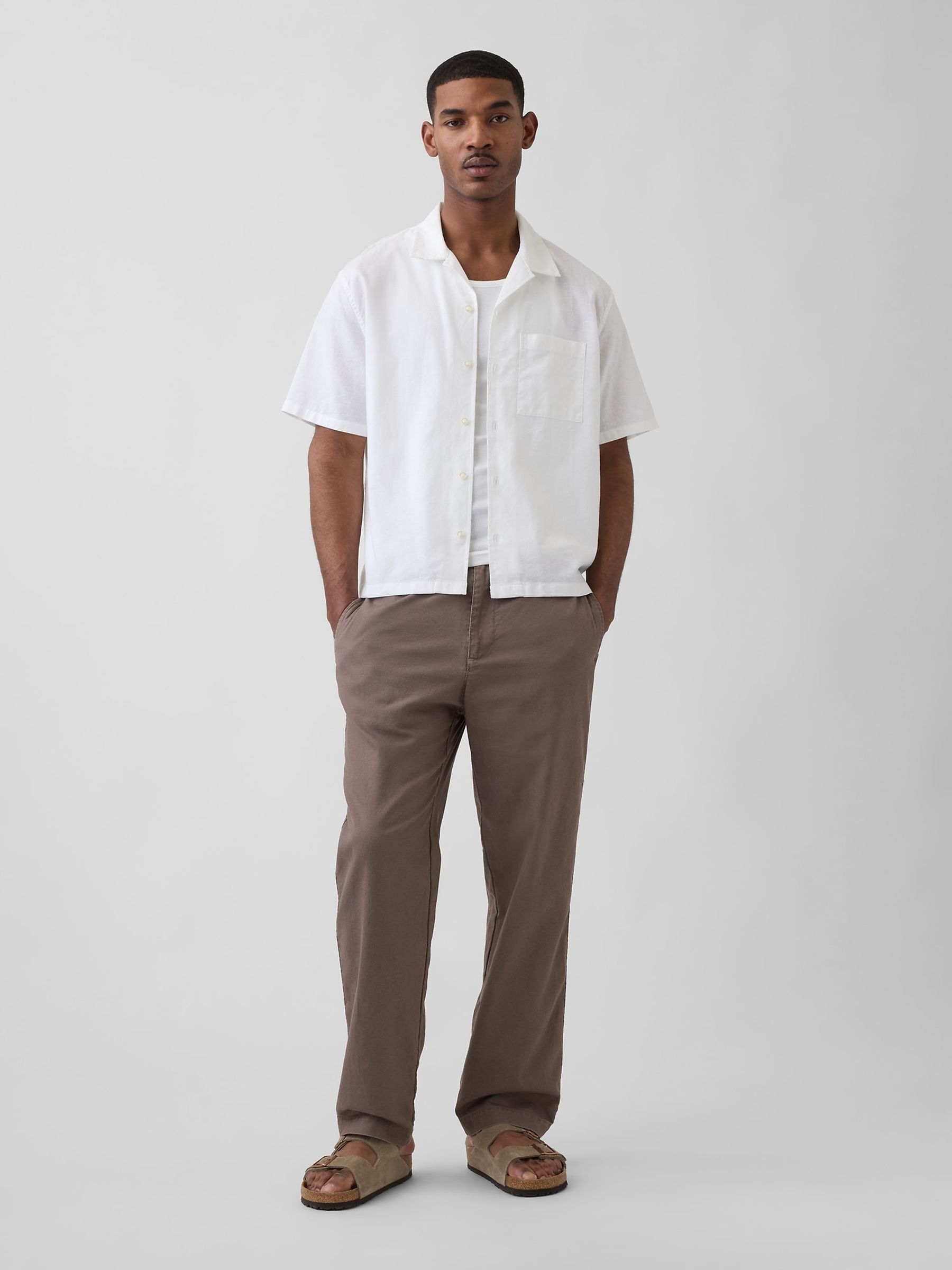 Brown Linen-Cotton Relaxed Tapered Trousers - Image 3 of 5