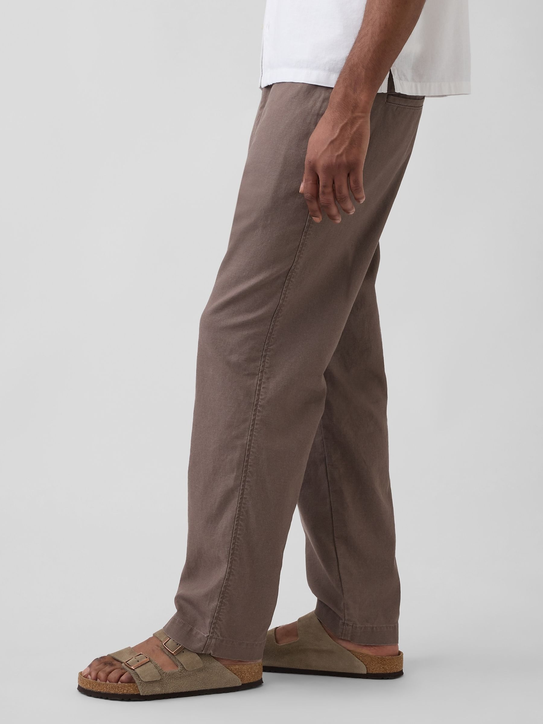 Brown Linen-Cotton Relaxed Tapered Trousers - Image 4 of 5