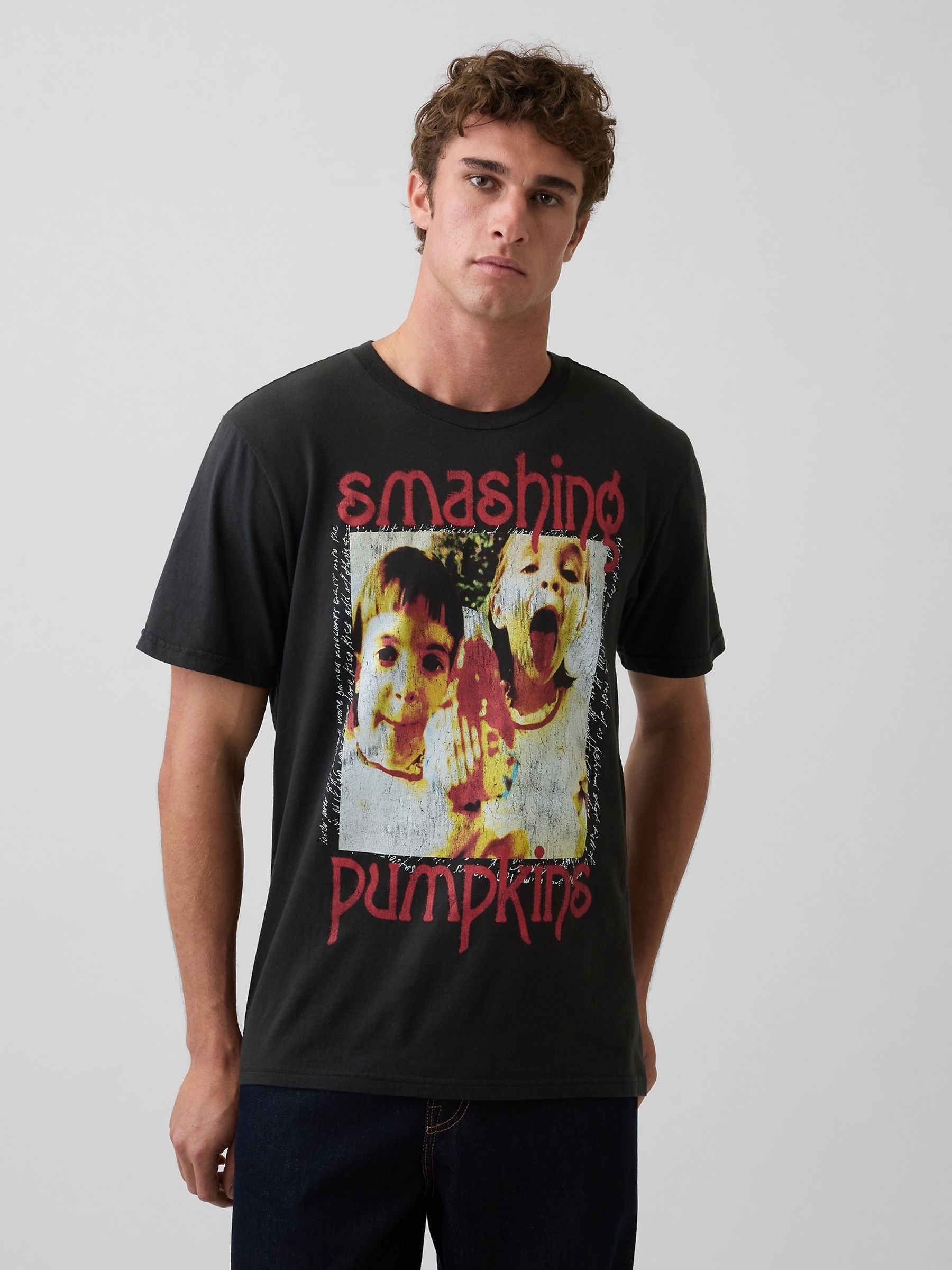 Black Smashing Pumpkins Relaxed Band Graphic Short Sleeve T-Shirt - Image 1 of 6