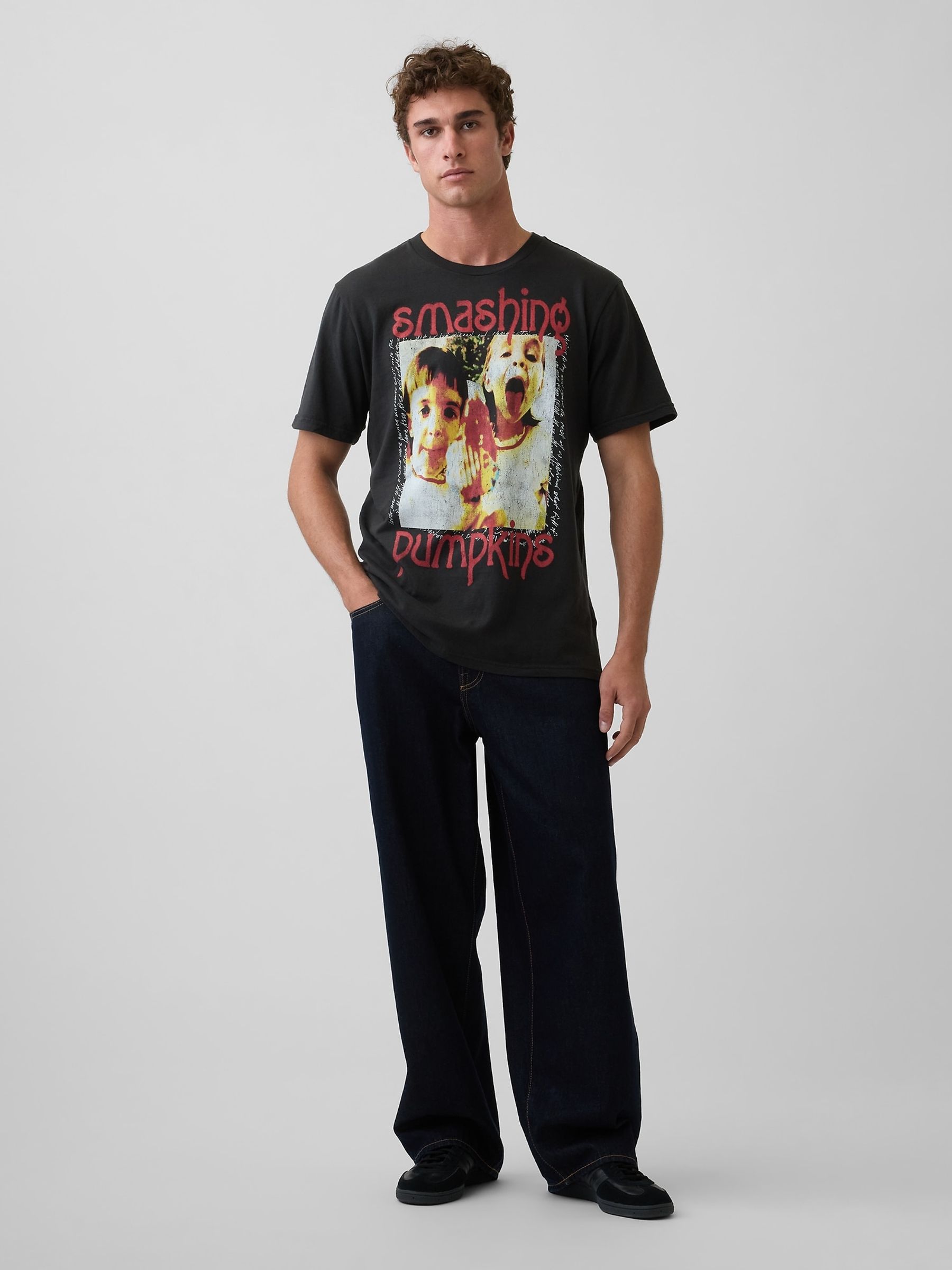 Black Smashing Pumpkins Relaxed Band Graphic Short Sleeve T-Shirt - Image 3 of 6