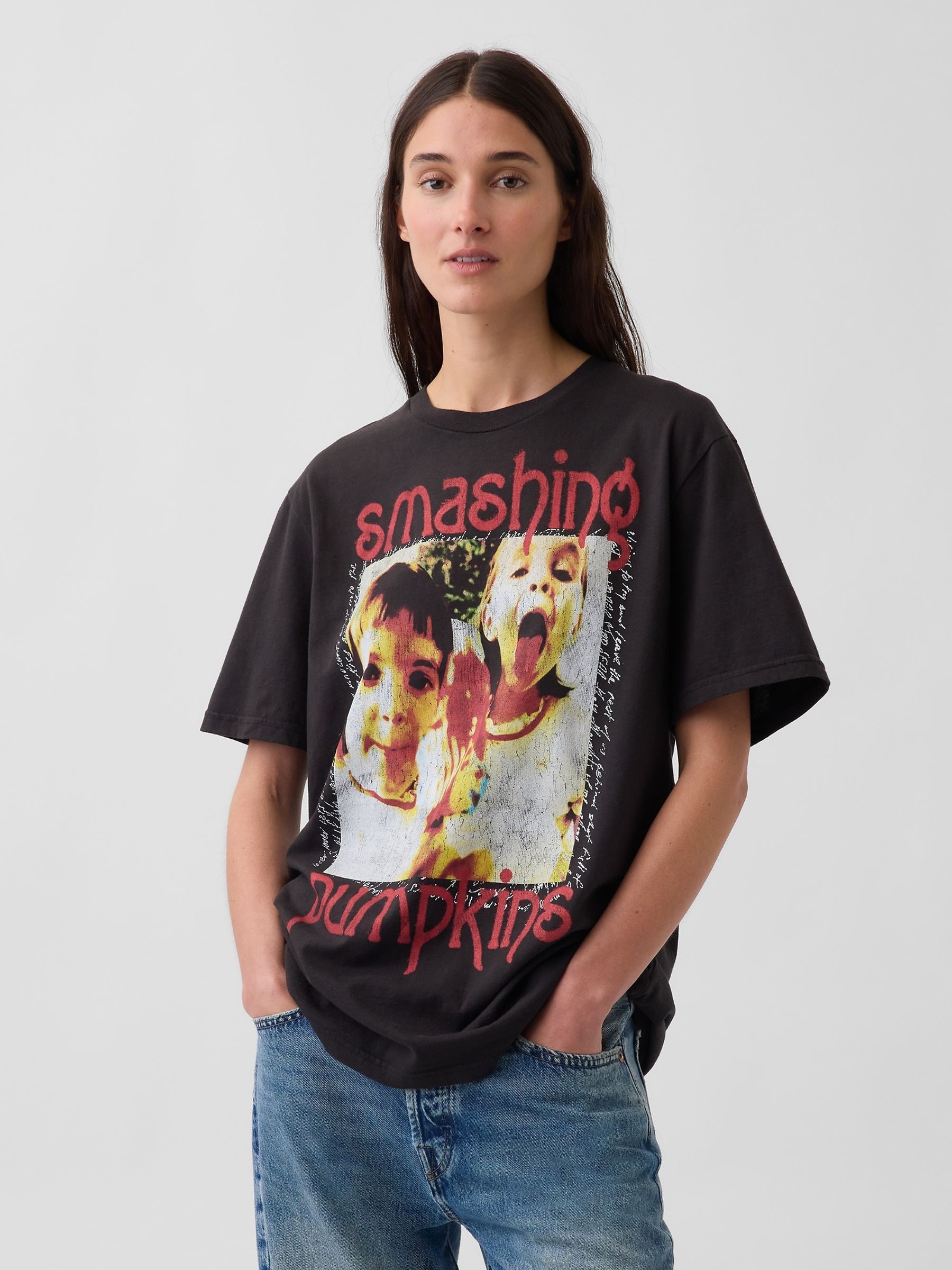 Black Smashing Pumpkins Relaxed Band Graphic Short Sleeve T-Shirt - Image 4 of 6