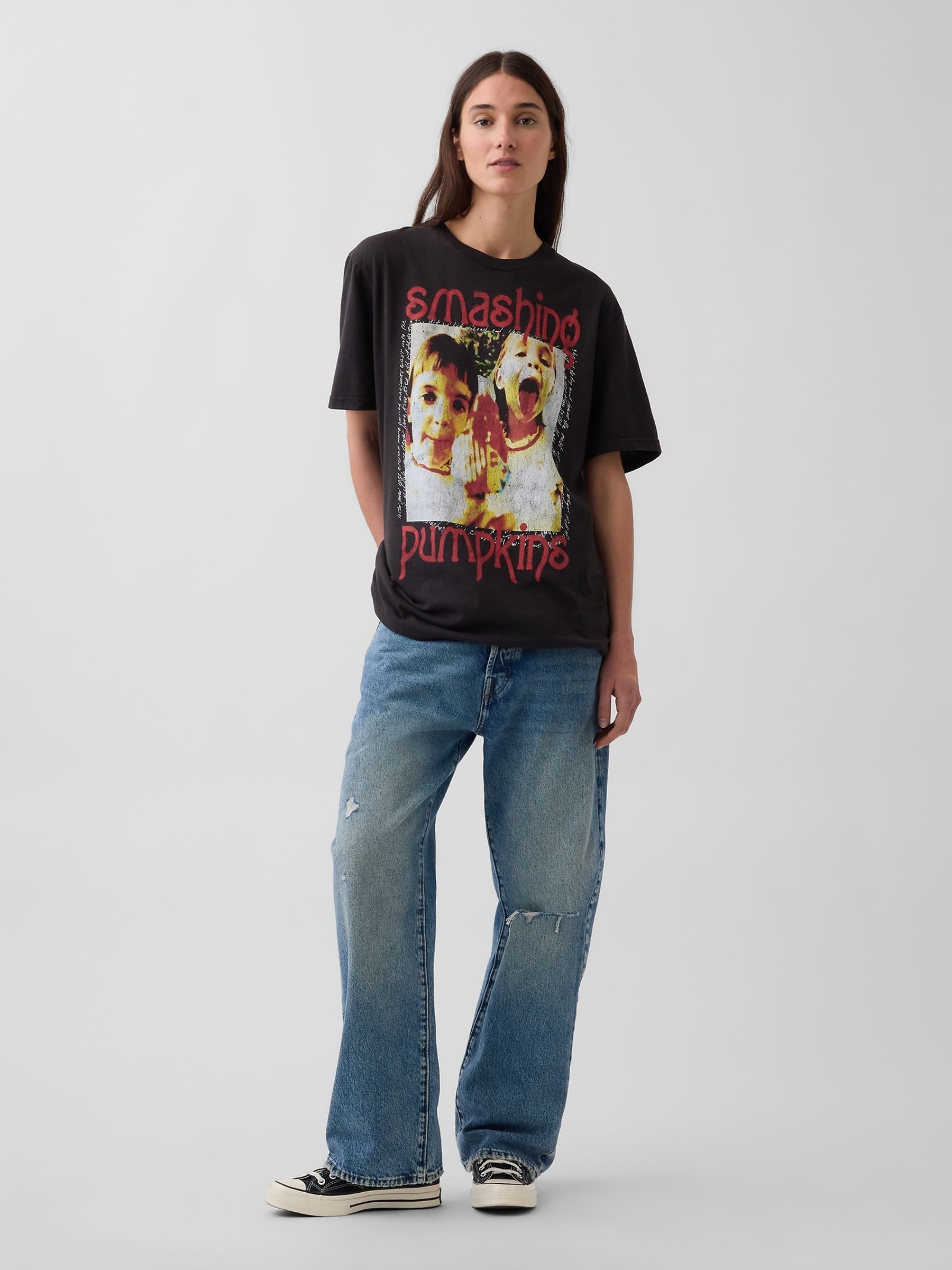 Black Smashing Pumpkins Relaxed Band Graphic Short Sleeve T-Shirt - Image 5 of 6