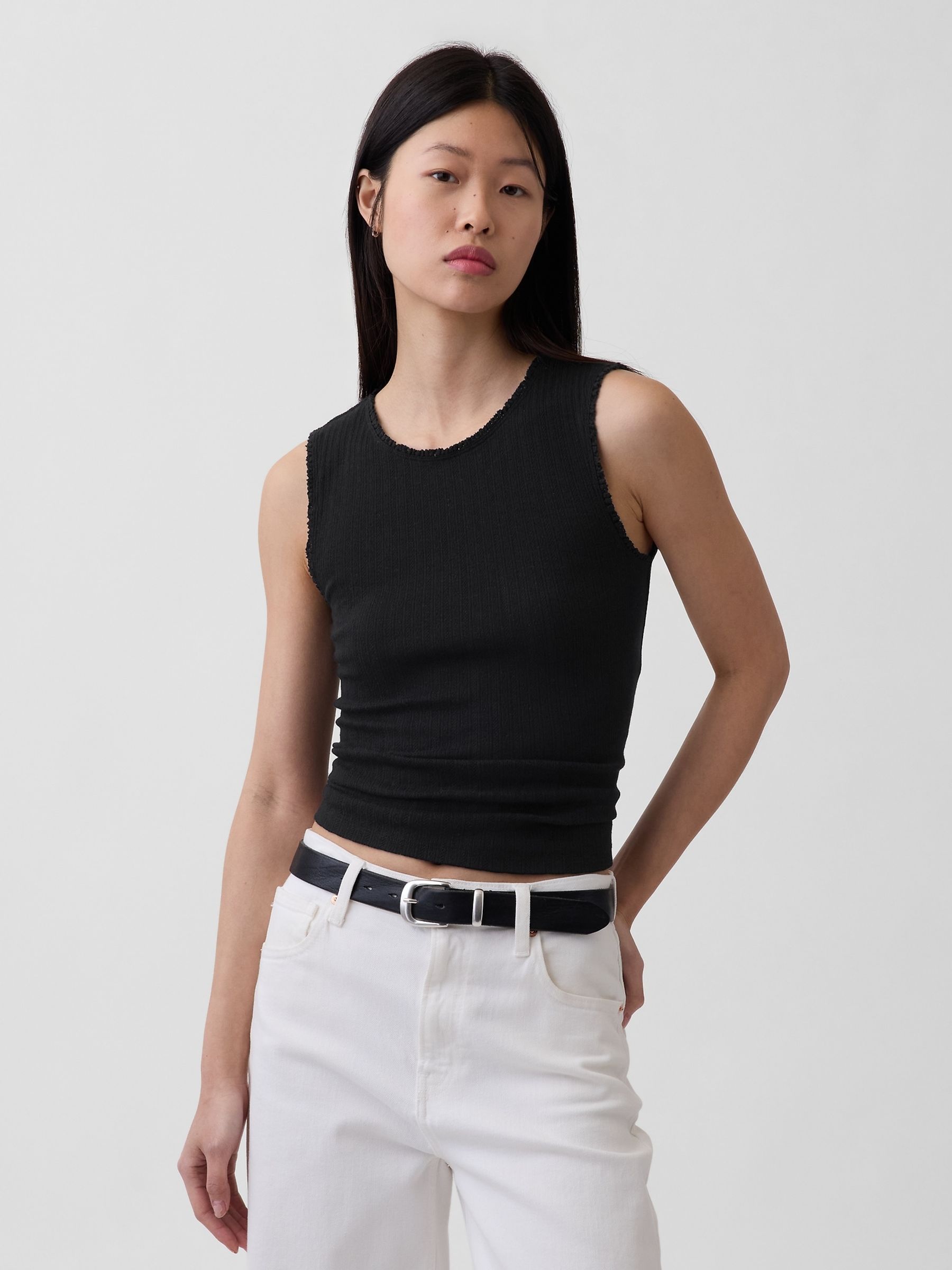 Black Pointelle Shell Vest - Image 1 of 4