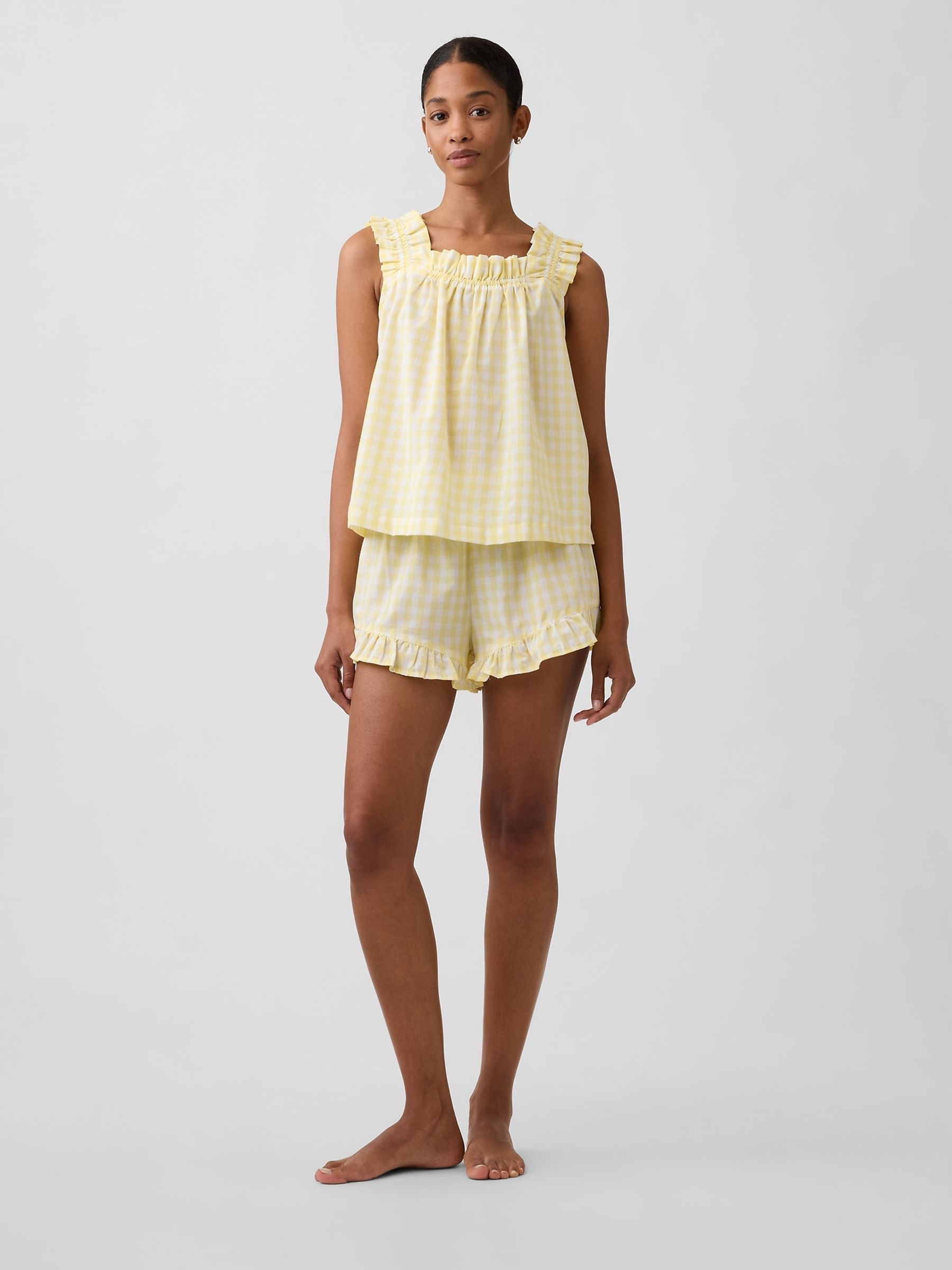 Yellow Gingham Ruffle Poplin Pyjama Top - Image 3 of 5