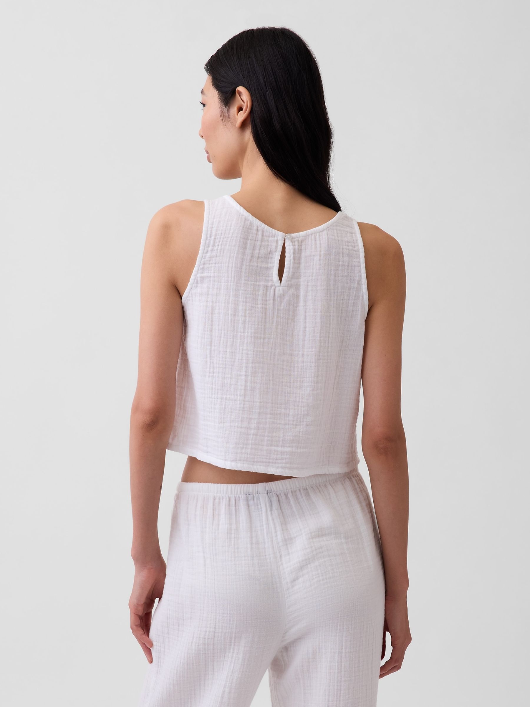 White Cotton Gauze Racer Shell Vest - Image 2 of 4