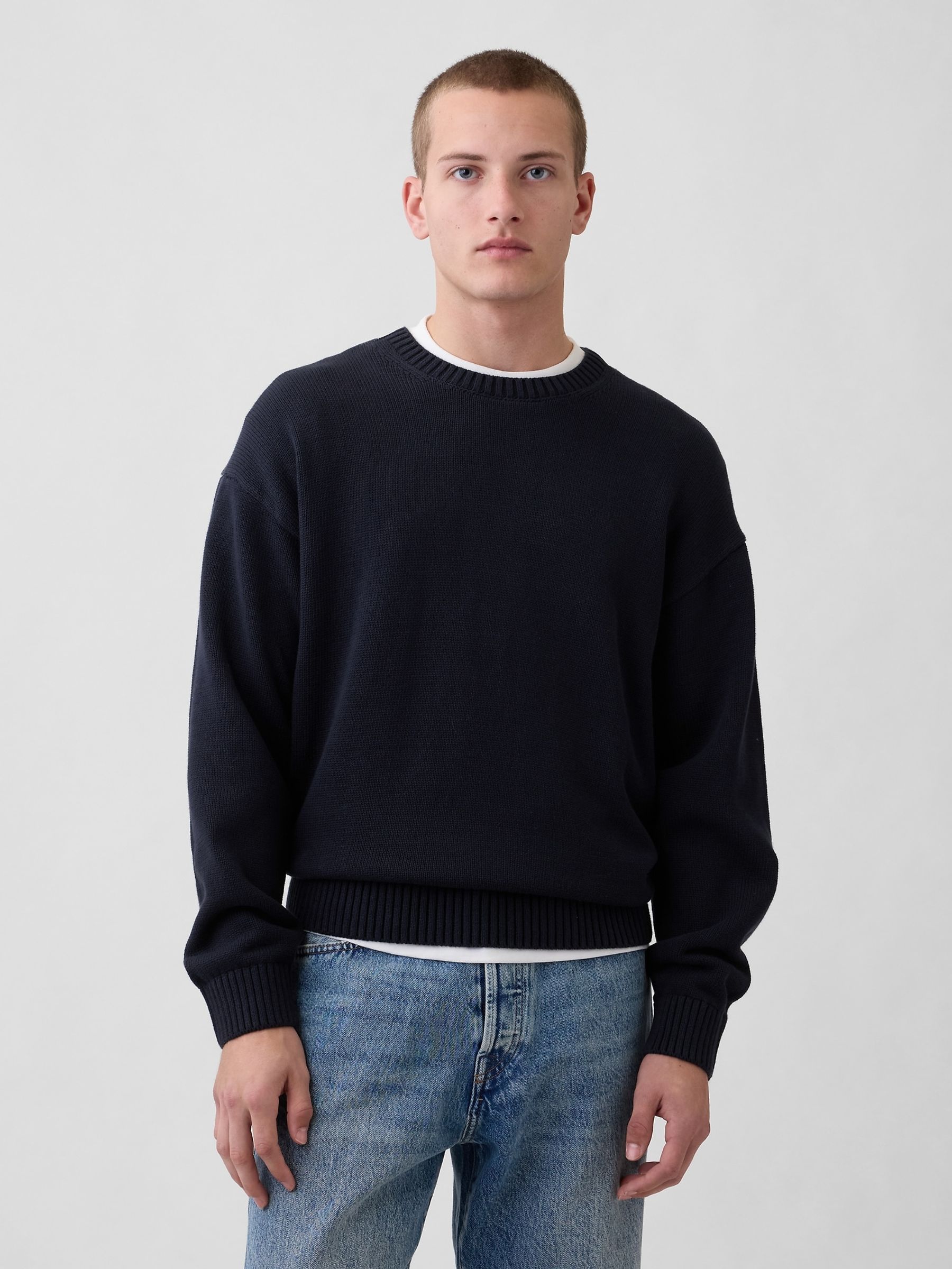 Navy Blue Relaxed Crew Neck Boxy Jumper - Image 1 of 4