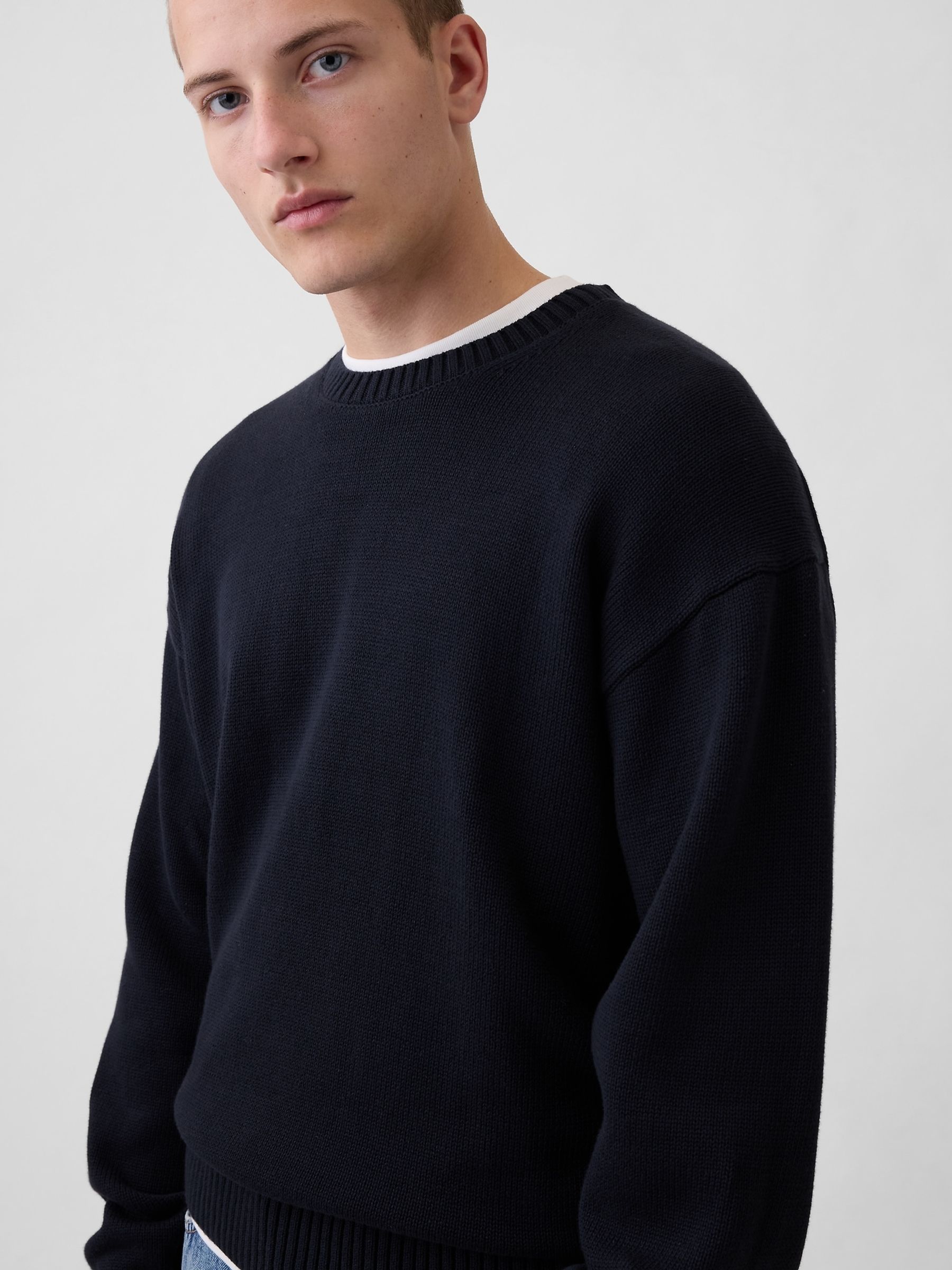 Navy Blue Relaxed Crew Neck Boxy Jumper - Image 4 of 4