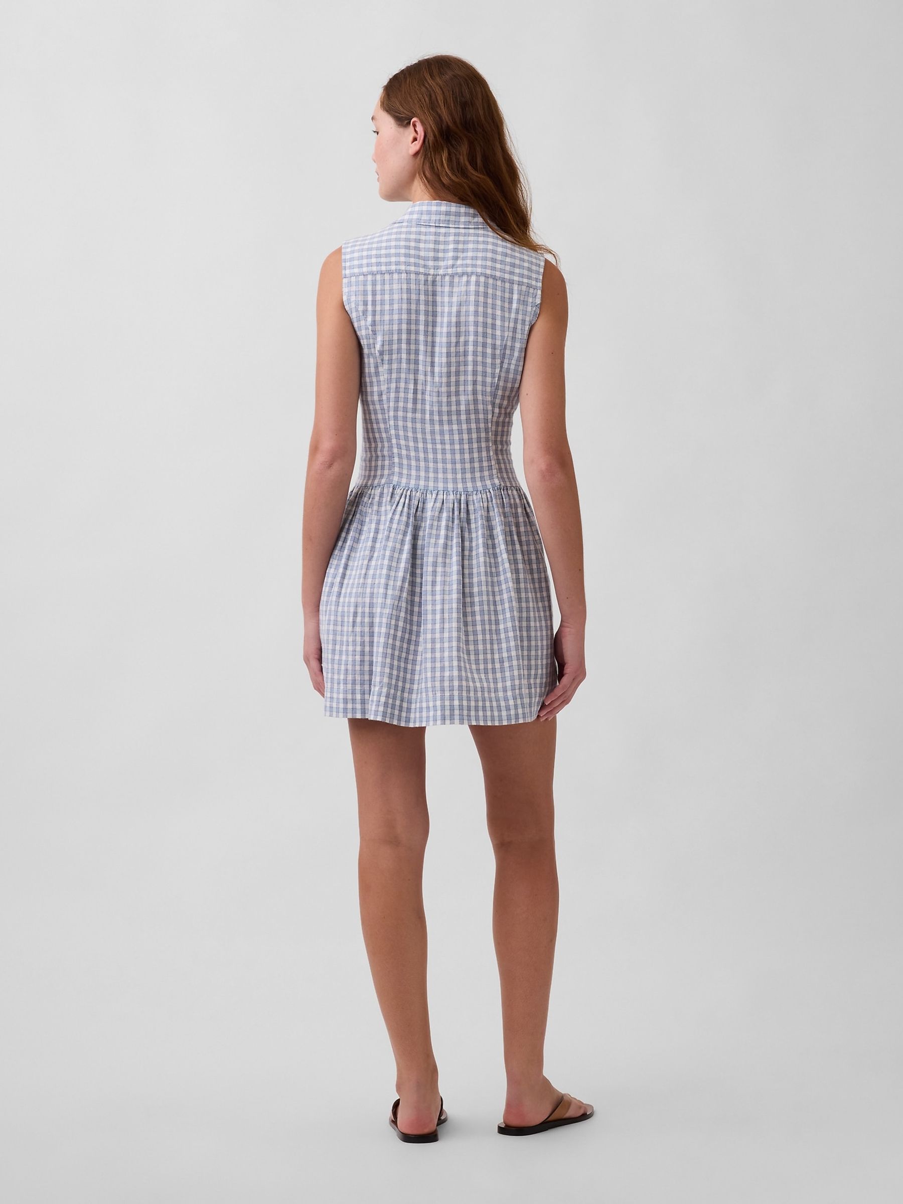 Blue Linen-Blend Drop-Waist Mini Shirt dress - Image 2 of 4