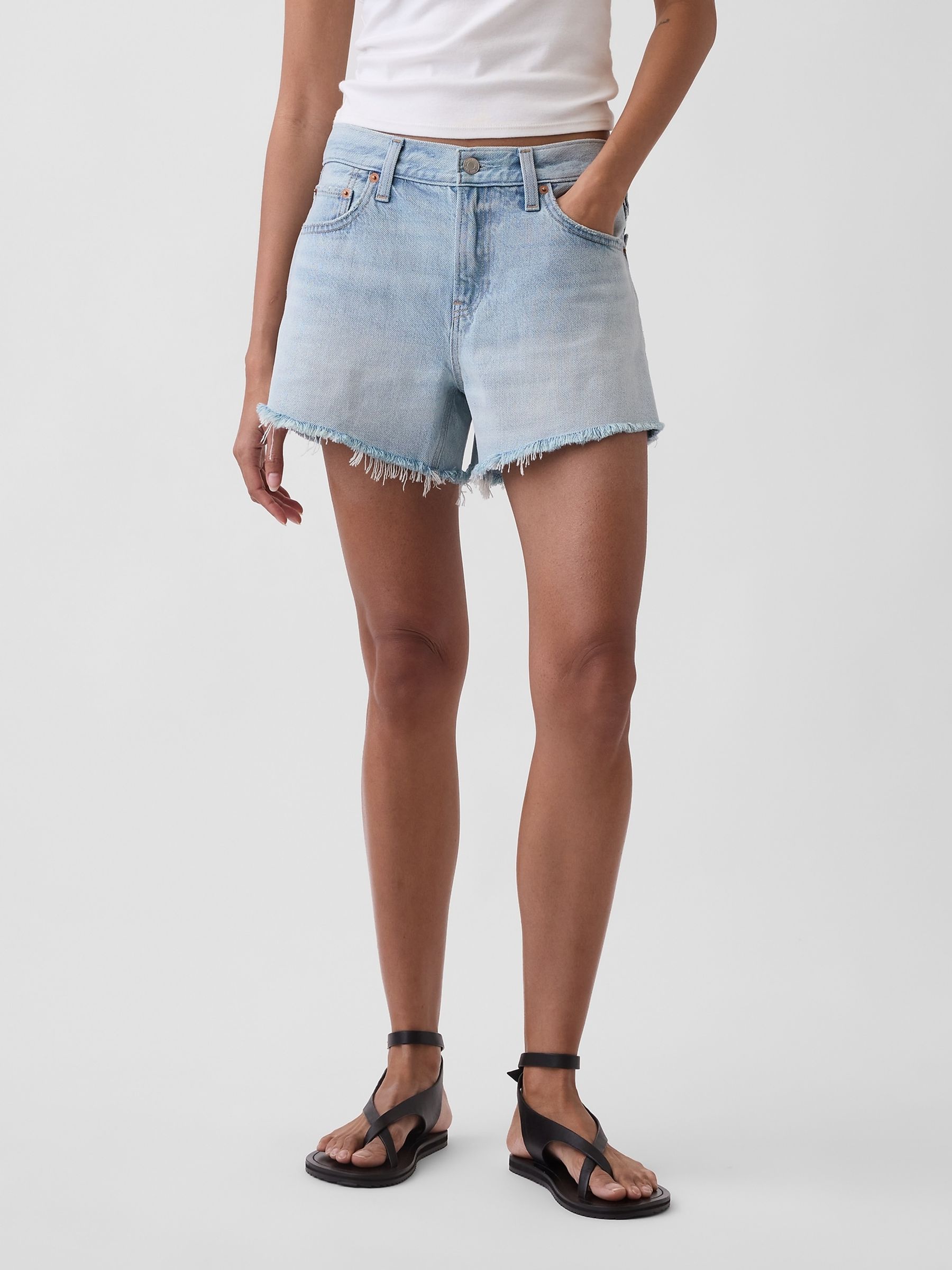 Light Wash 4 inch Mid Rise UltraSoft Relaxed Cutoff Shorts - Image 1 of 4