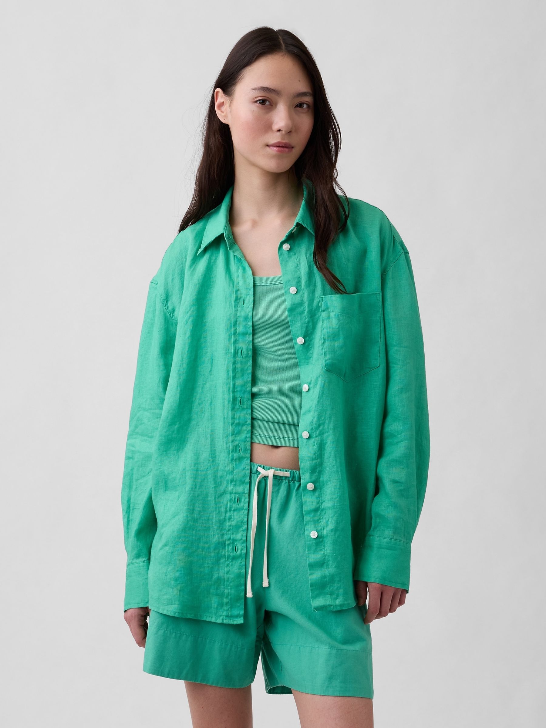 Green Linen Oversized Shirt - Image 1 of 4