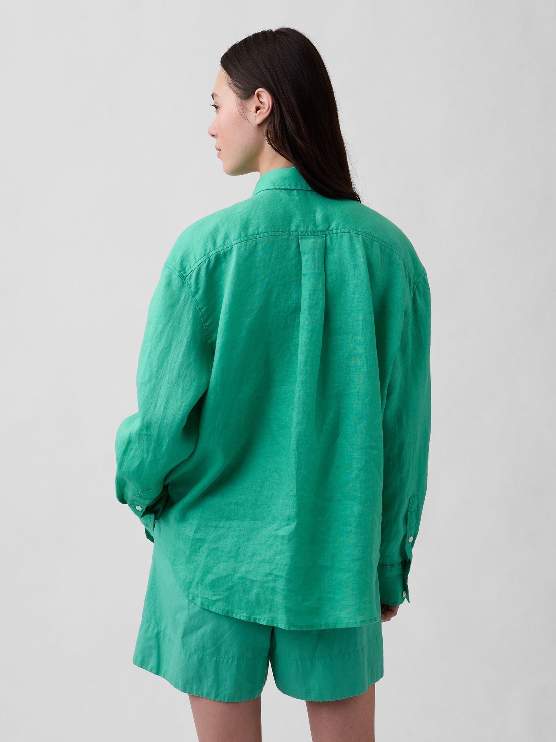 Green Linen Oversized Shirt - Image 2 of 4