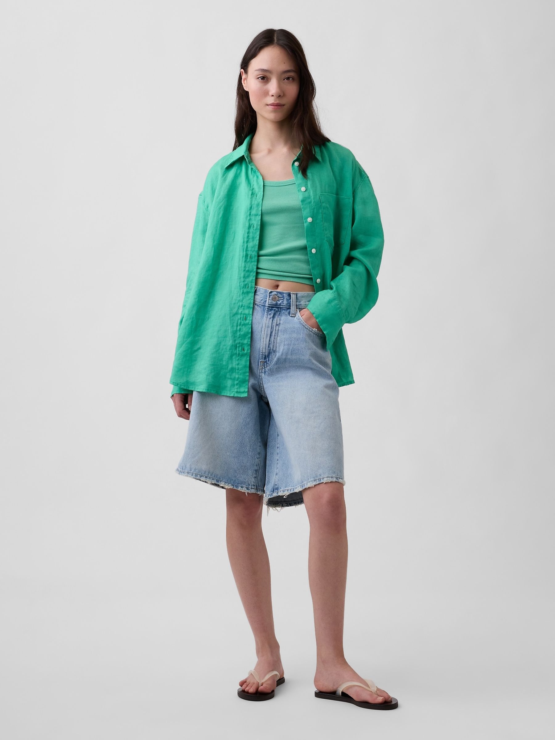 Green Linen Oversized Shirt - Image 3 of 4