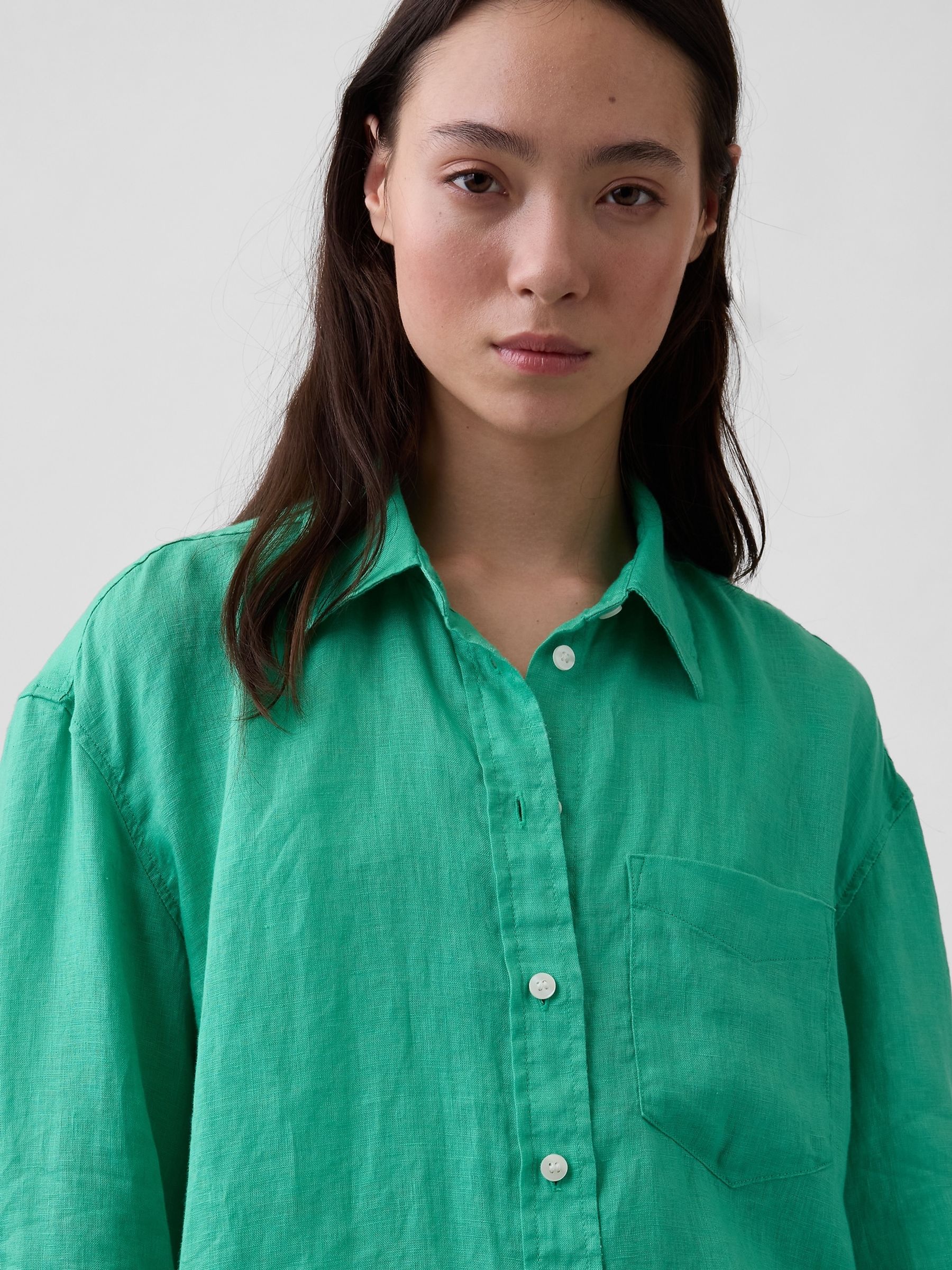 Green Linen Oversized Shirt - Image 4 of 4