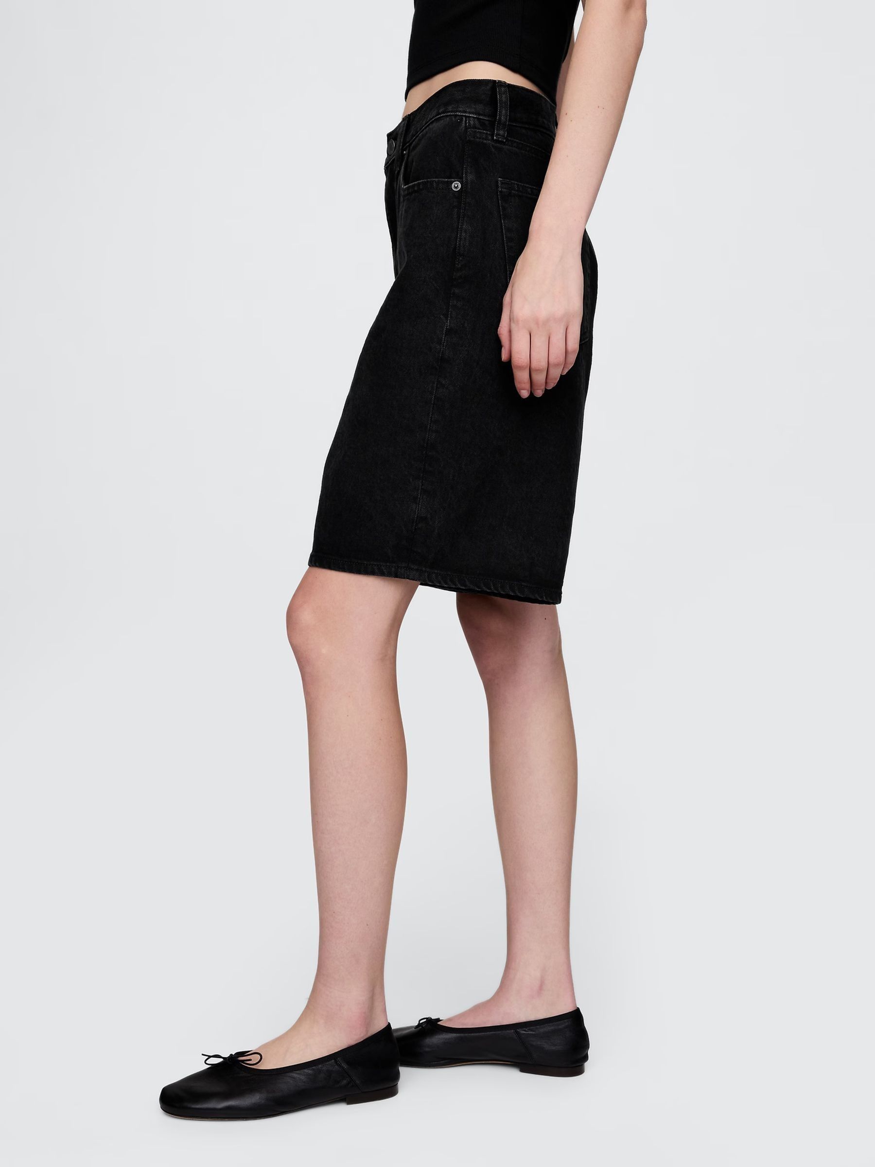 Black 11inch Mid Rise Longline Denim Shorts - Image 3 of 7