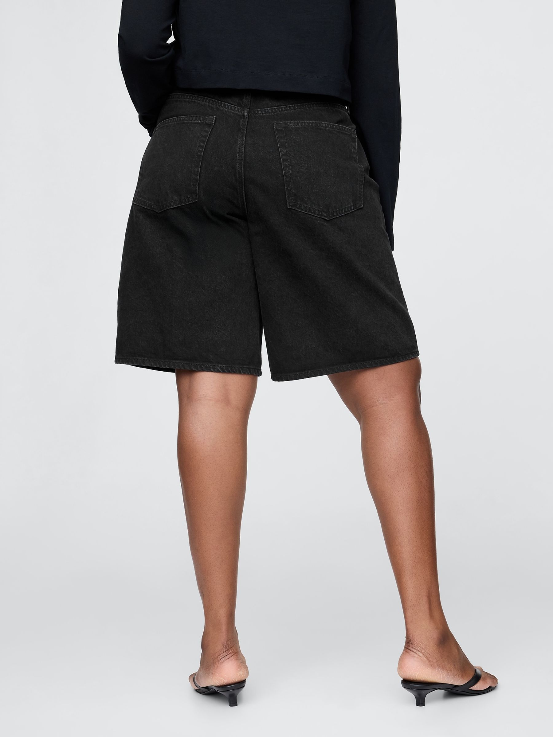 Black 11inch Mid Rise Longline Denim Shorts - Image 6 of 7