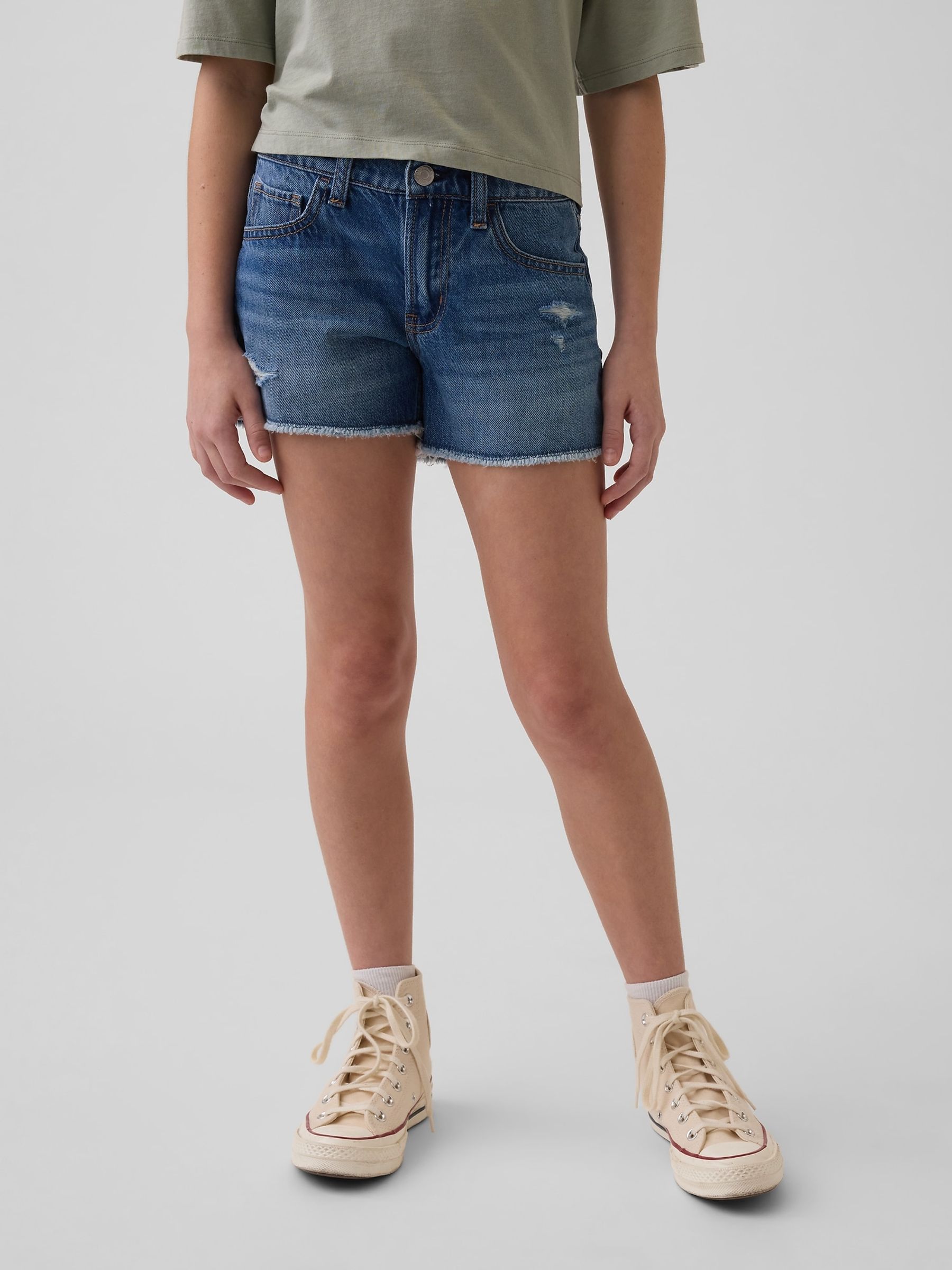 Blue Low Rise UltraSoft Stride Denim Shorts (5-13yrs) - Image 1 of 5