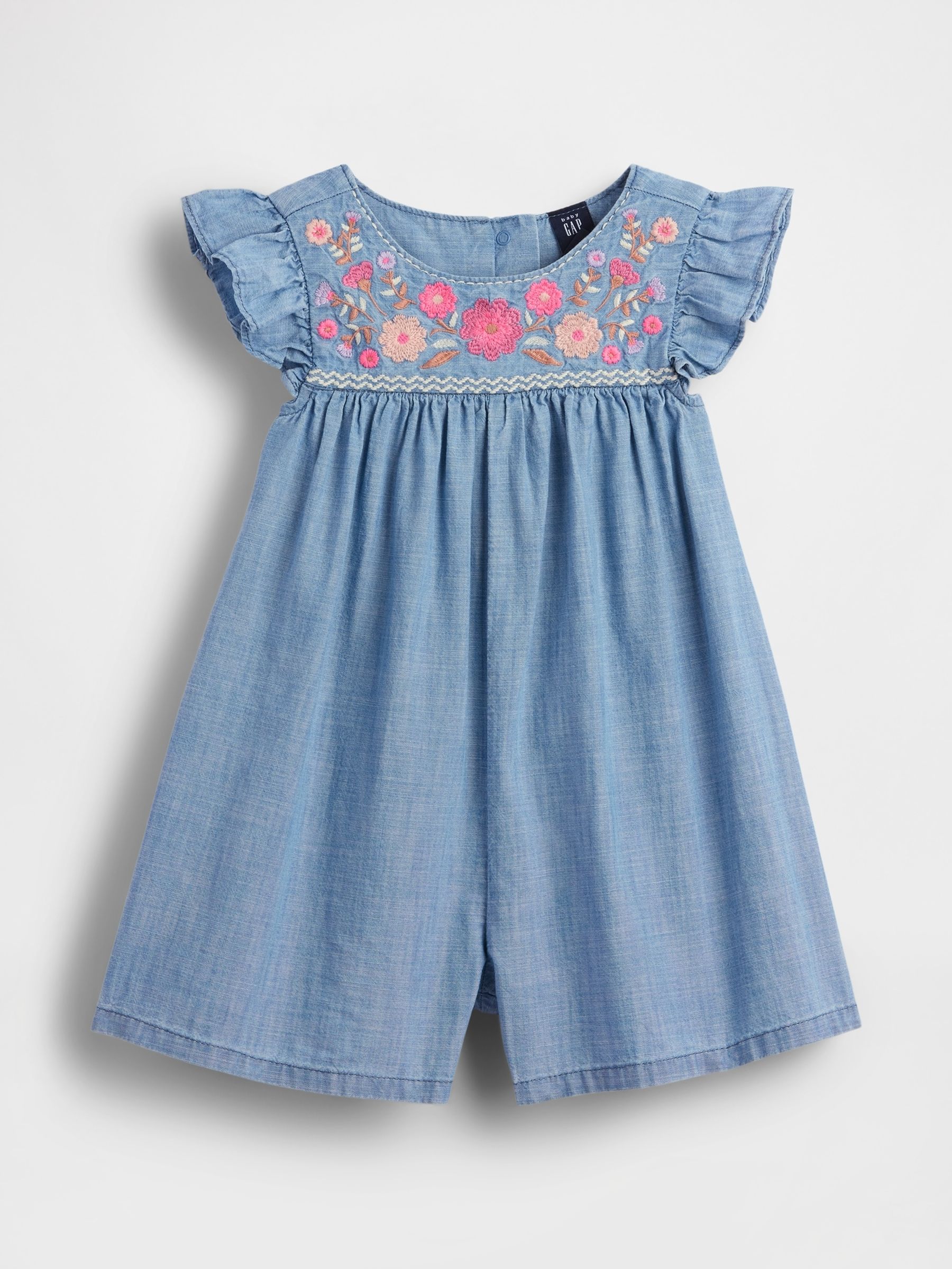 Light Wash Denim Embroidered Yoke Playsuit - Image 2 of 4