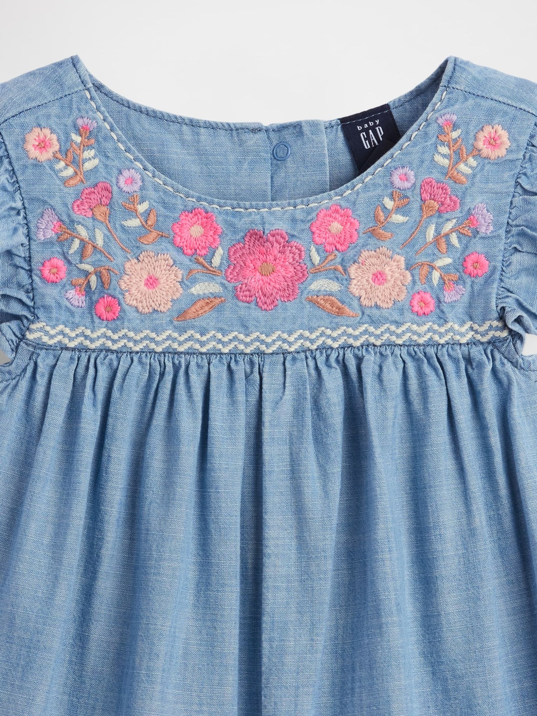 Light Wash Denim Embroidered Yoke Playsuit - Image 4 of 4