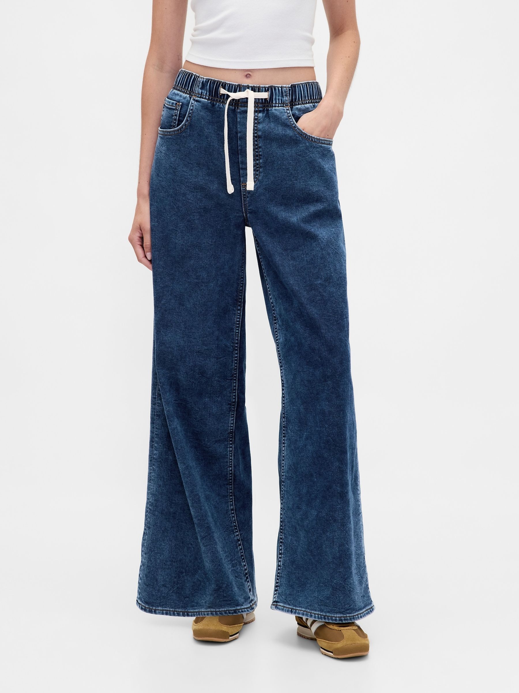Dark Indigo Mid Rise Knit Denim Baggy Jeans - Image 1 of 4