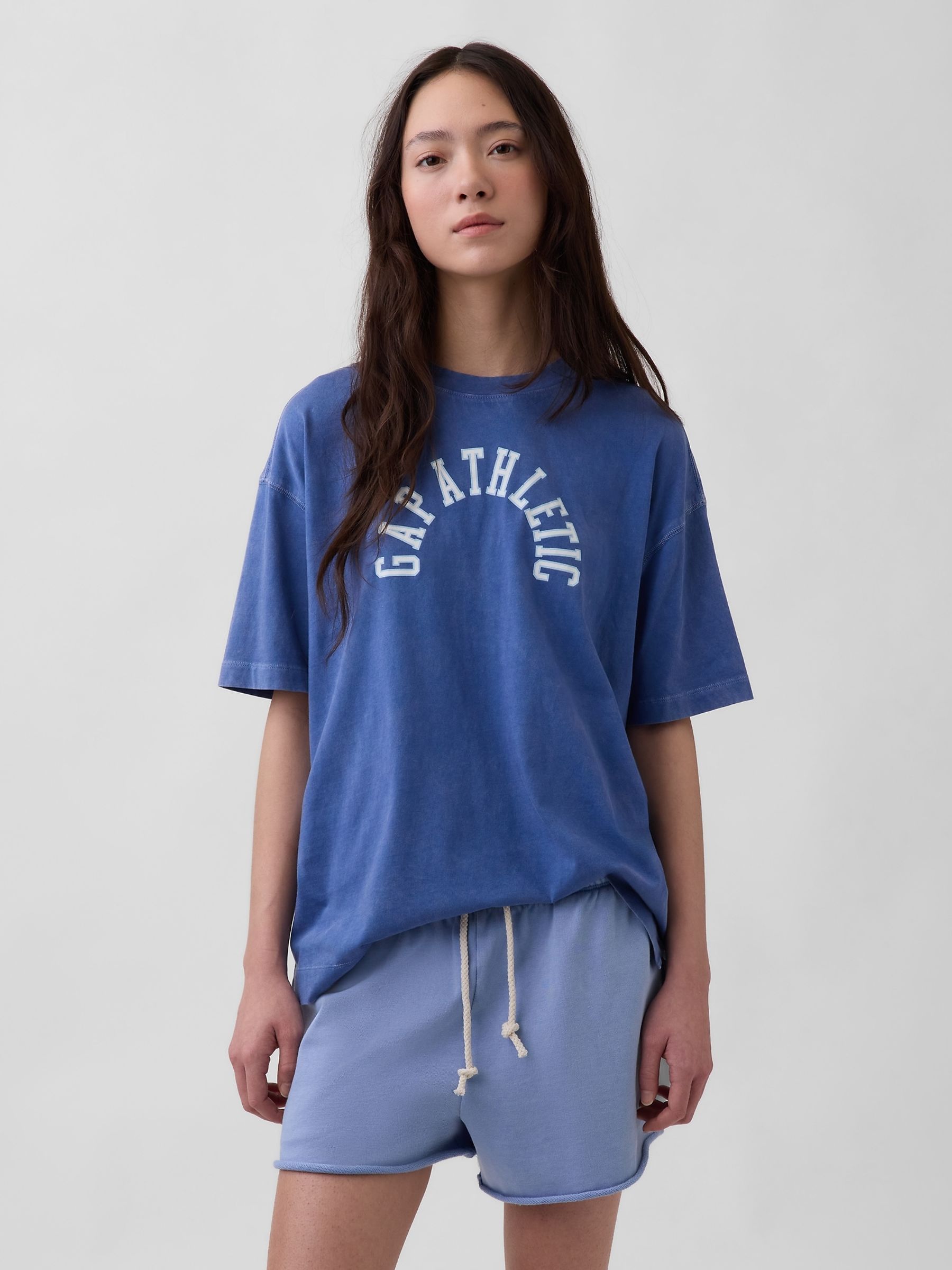 Blue Vintage Soft Athletic Logo Longline T-Shirt - Image 1 of 5 Blue Vintage Soft Athletic Logo Longline T-Shirt - Image 1 of 5