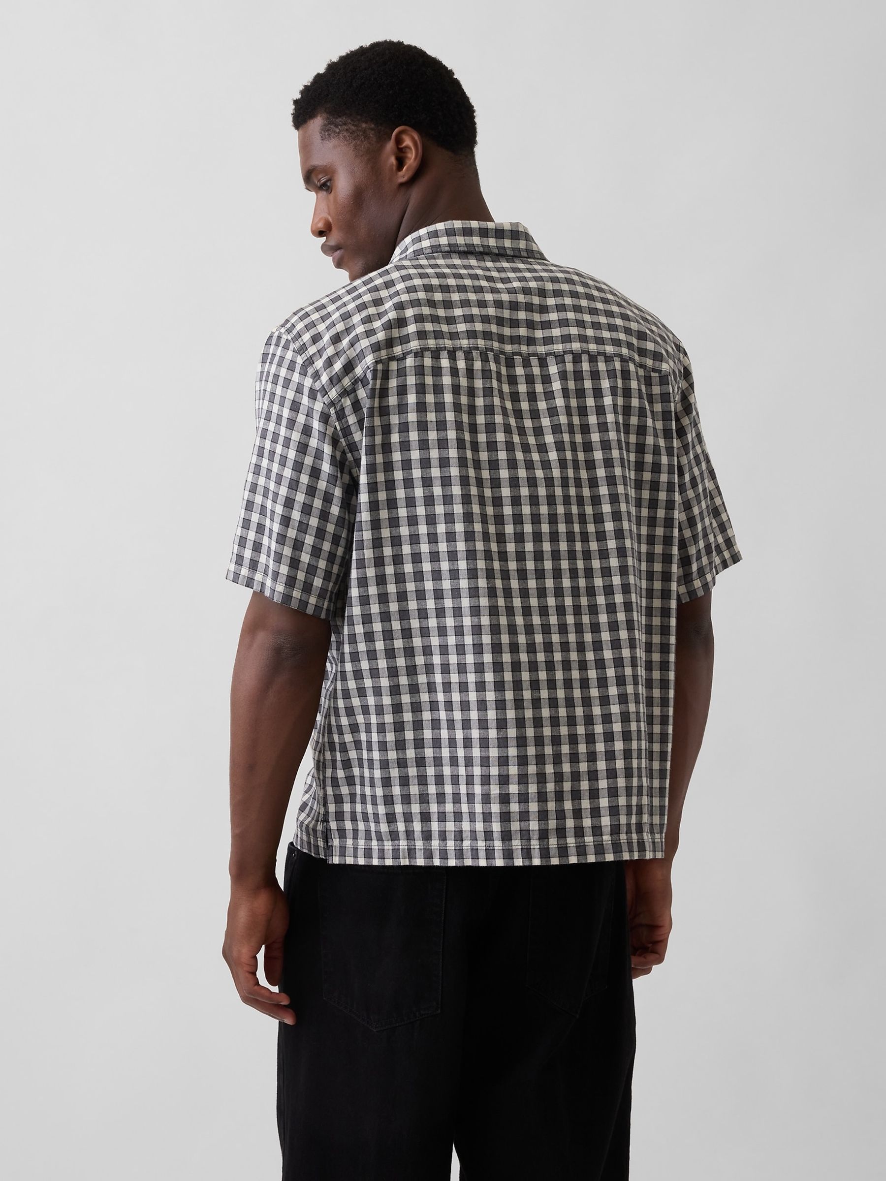 Black Check Linen-Cotton Relaxed Straight-Hem Shirt - Image 2 of 4