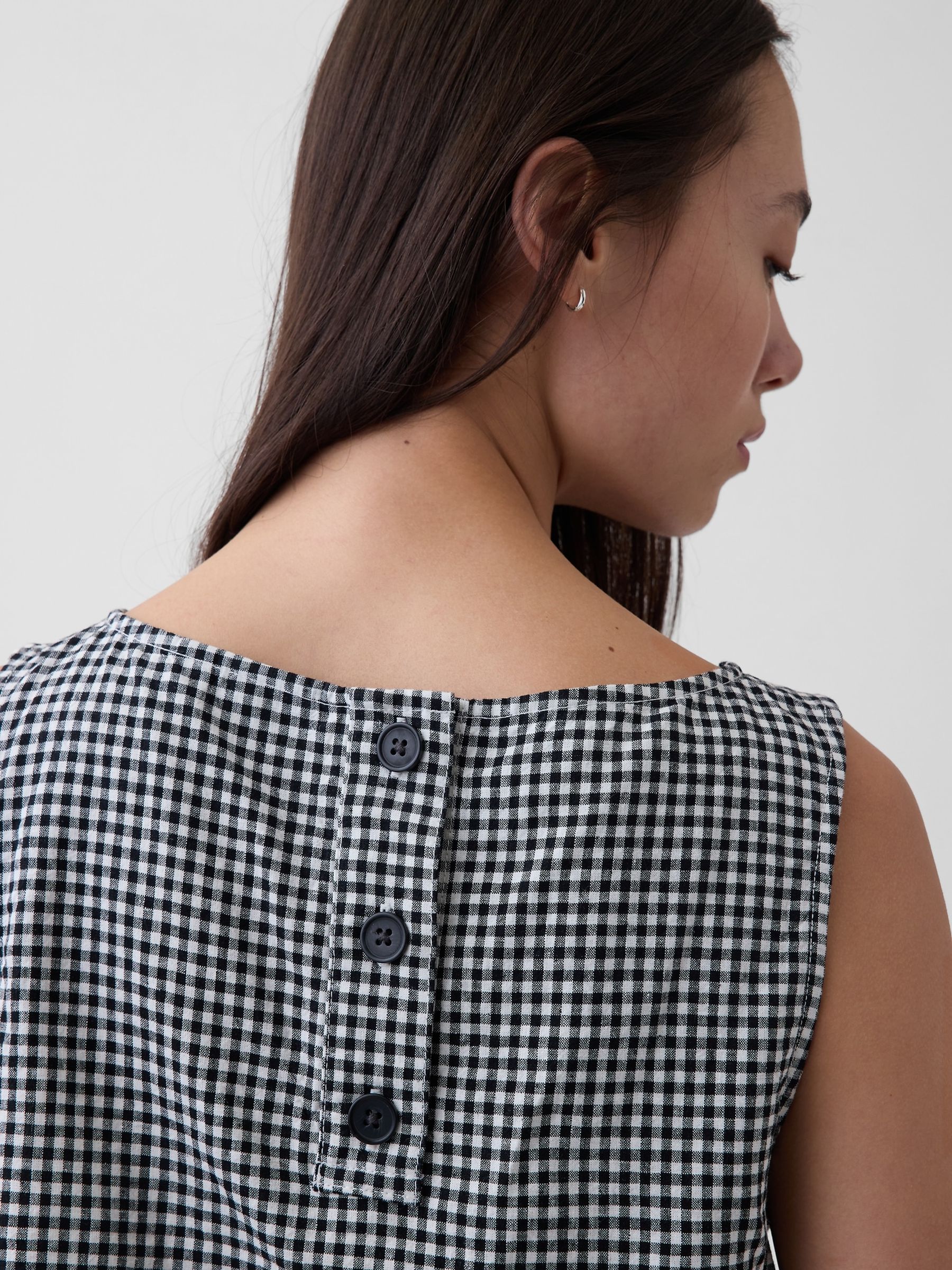 Black Gingham Linen-Blend Crop Shell Vest - Image 4 of 4