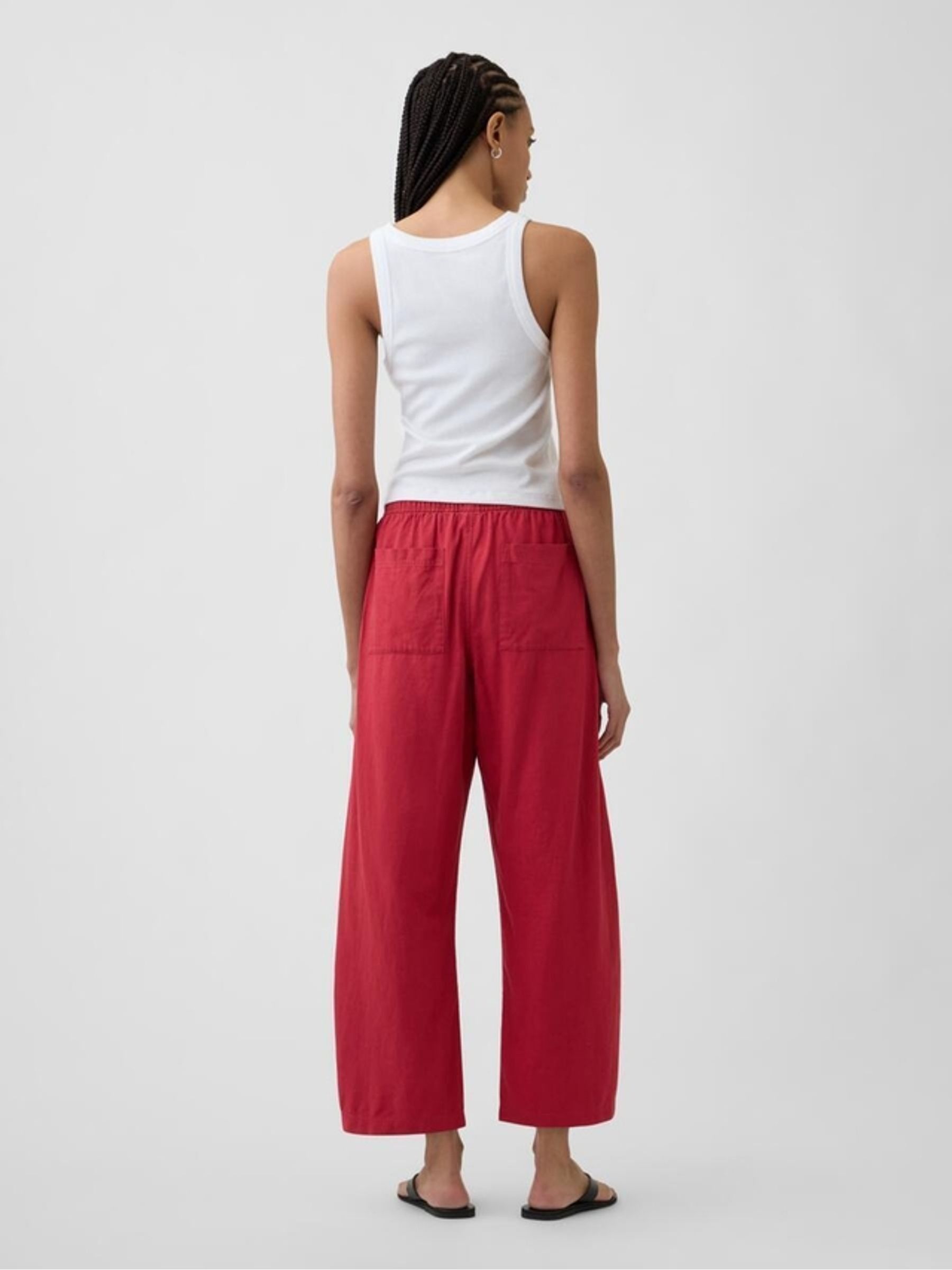 Red Mid Rise Linen-Blend Easy Barrel Trousers - Image 2 of 6