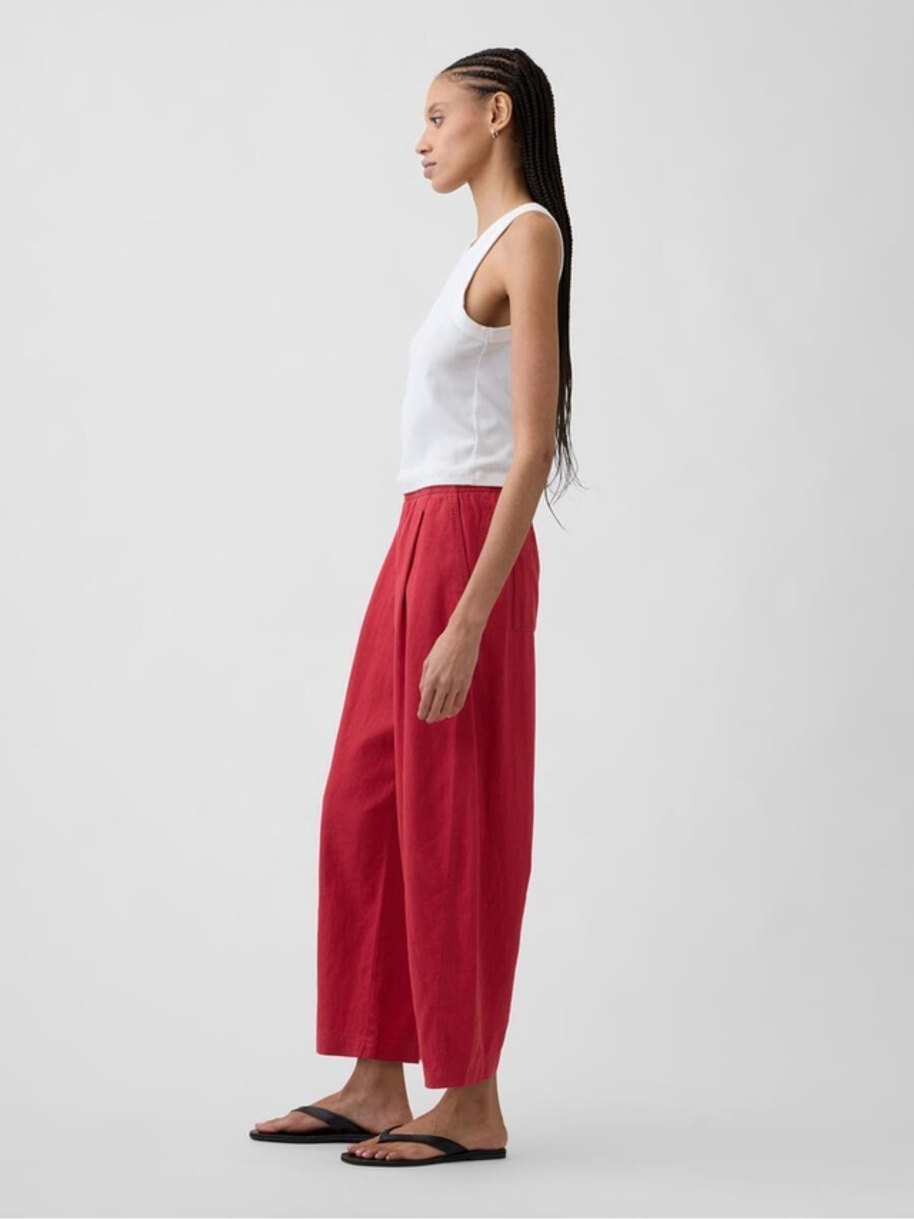 Red Mid Rise Linen-Blend Easy Barrel Trousers - Image 3 of 6