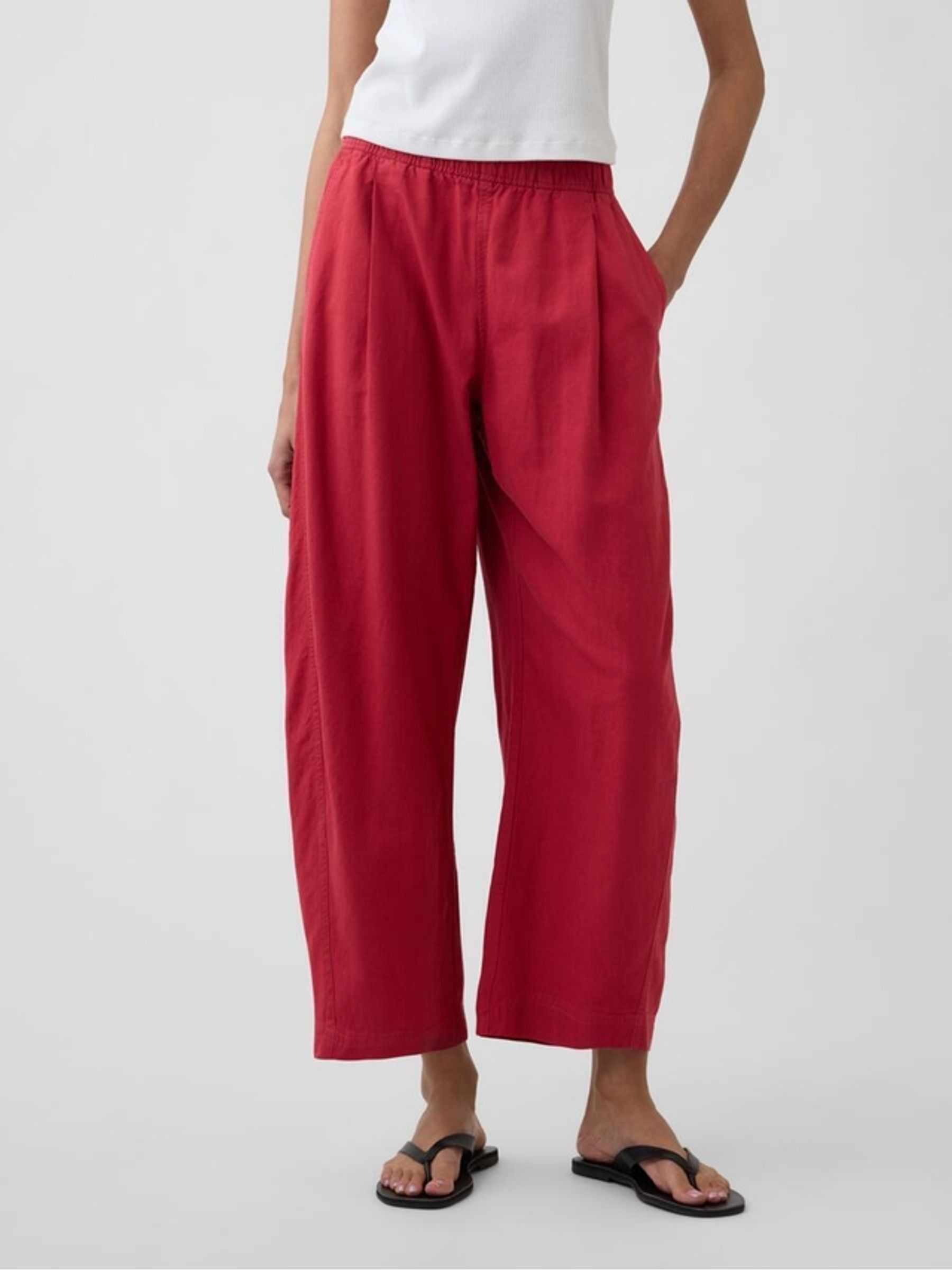 Red Mid Rise Linen-Blend Easy Barrel Trousers - Image 4 of 6