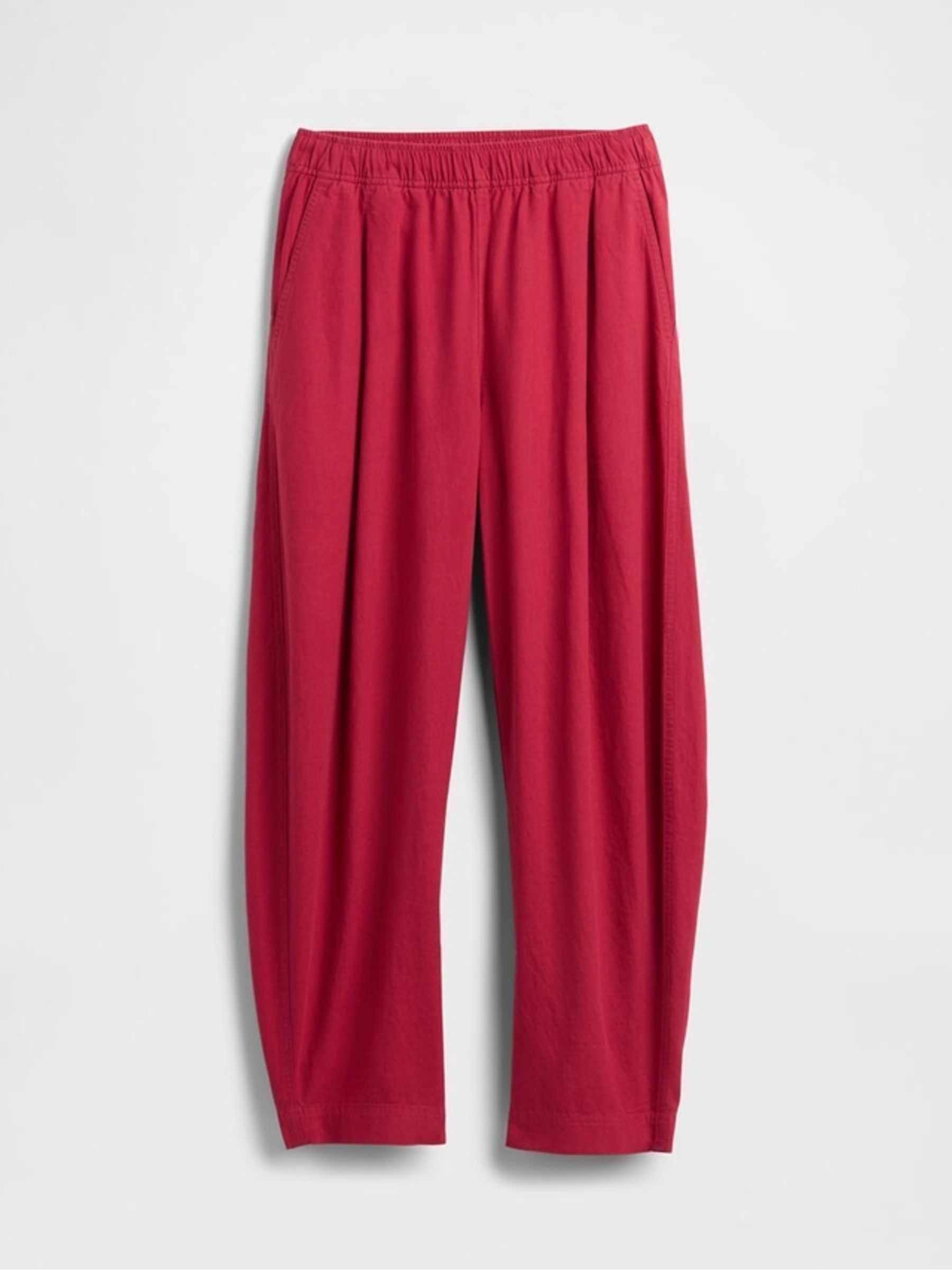 Red Mid Rise Linen-Blend Easy Barrel Trousers - Image 5 of 6