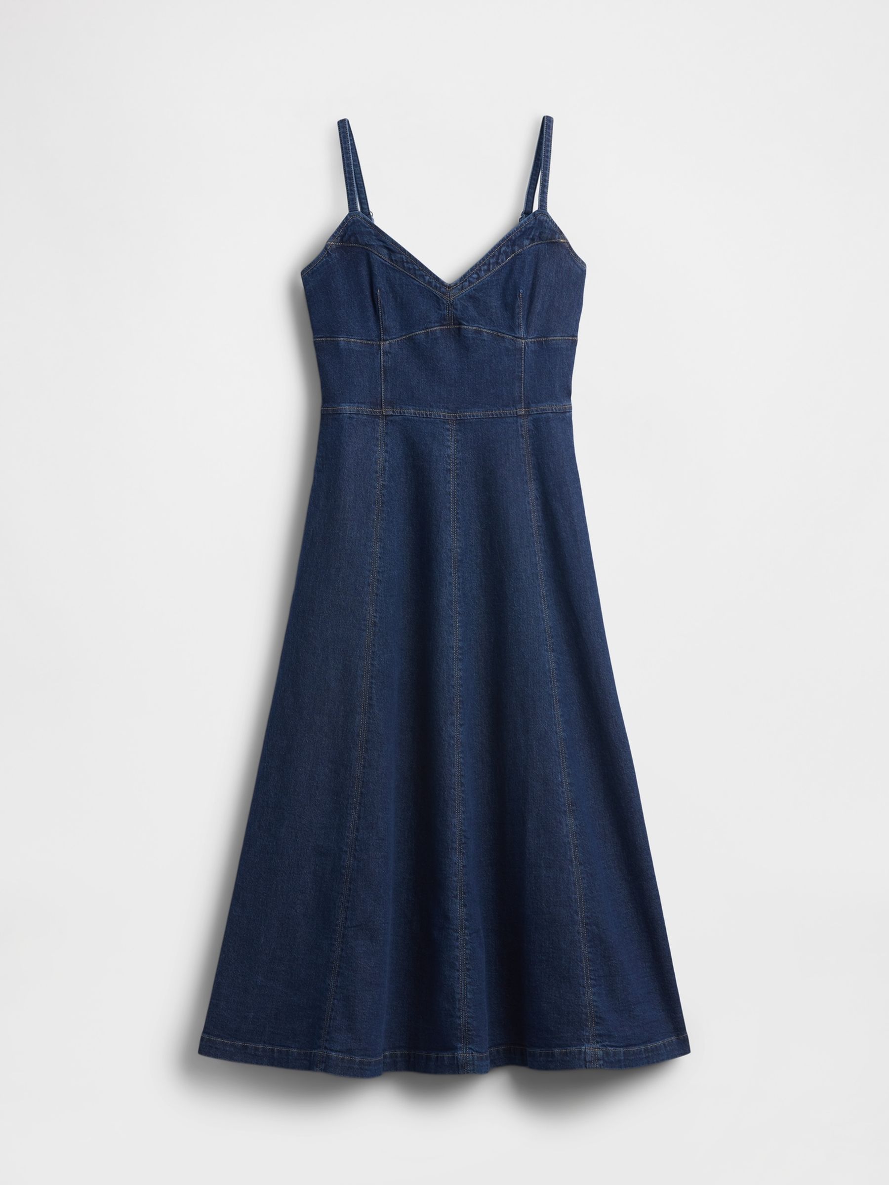 Dark Wash Denim Seamed Corset Maxi Dress - Image 1 of 1