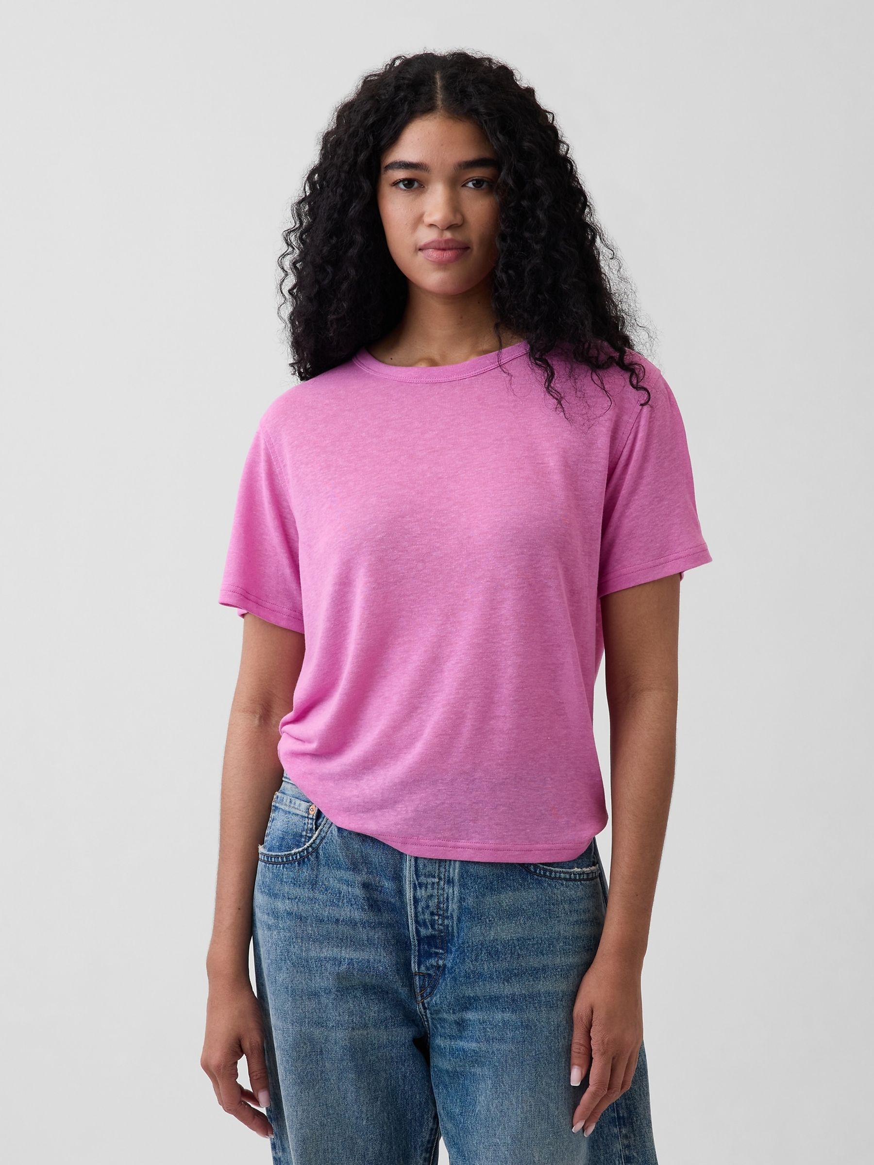 Pink Linen-Blend Relaxed T-Shirt - Image 1 of 3