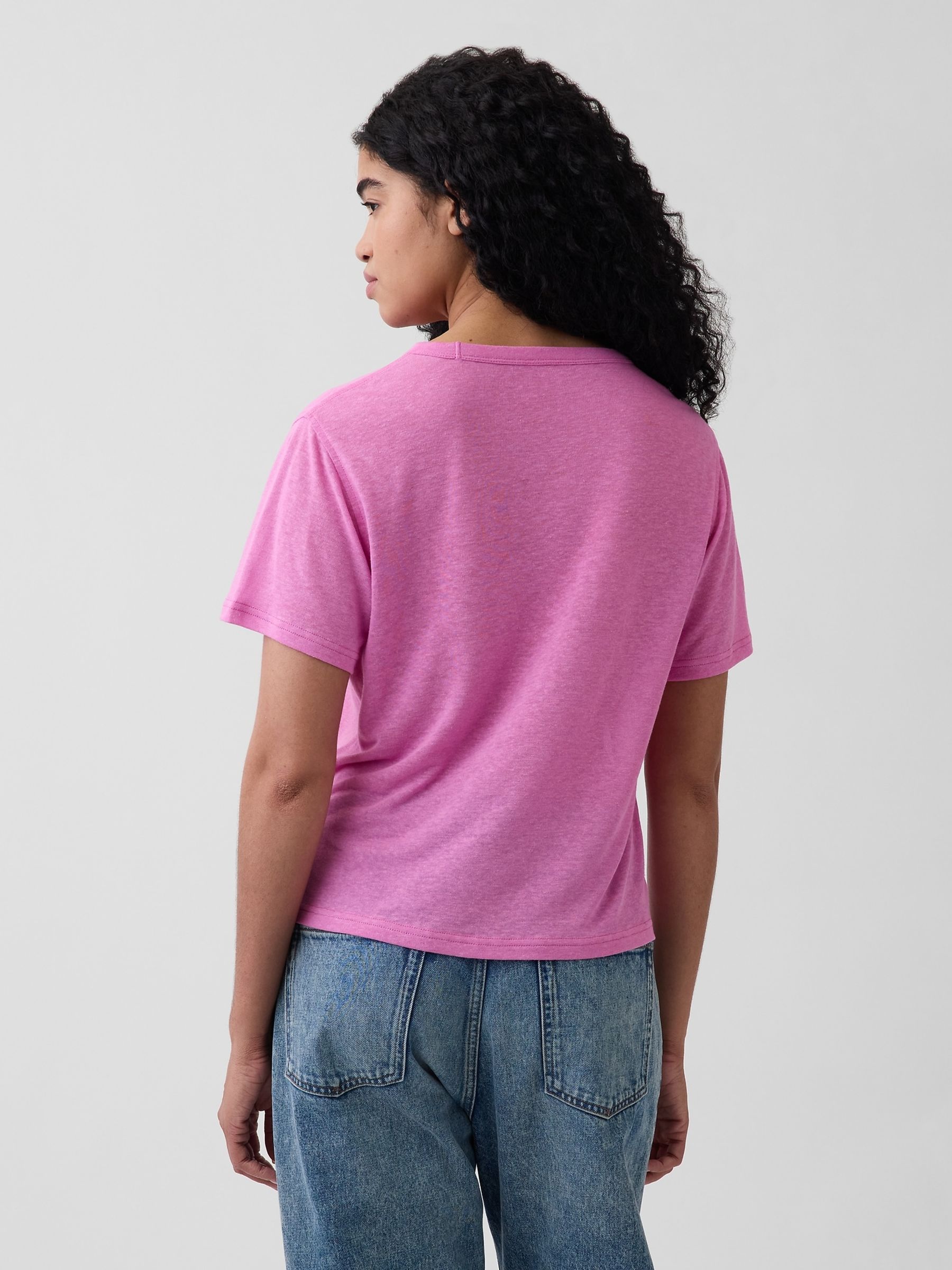 Pink Linen-Blend Relaxed T-Shirt - Image 2 of 3 Pink Linen-Blend Relaxed T-Shirt - Image 2 of 3