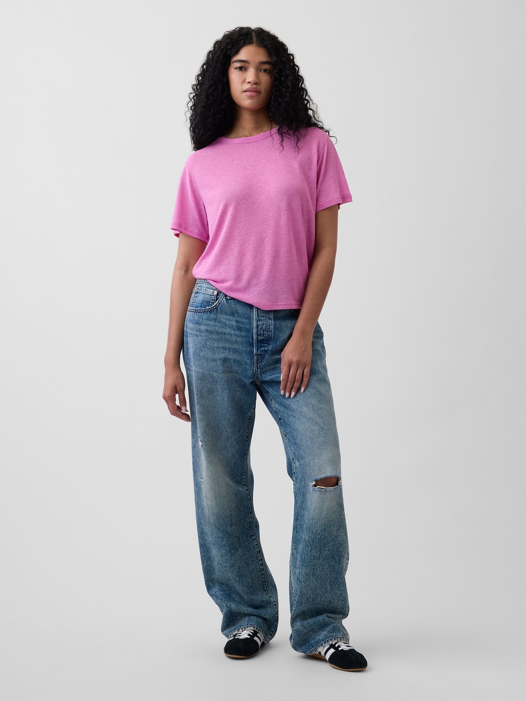 Pink Linen-Blend Relaxed T-Shirt - Image 3 of 3 Pink Linen-Blend Relaxed T-Shirt - Image 3 of 3