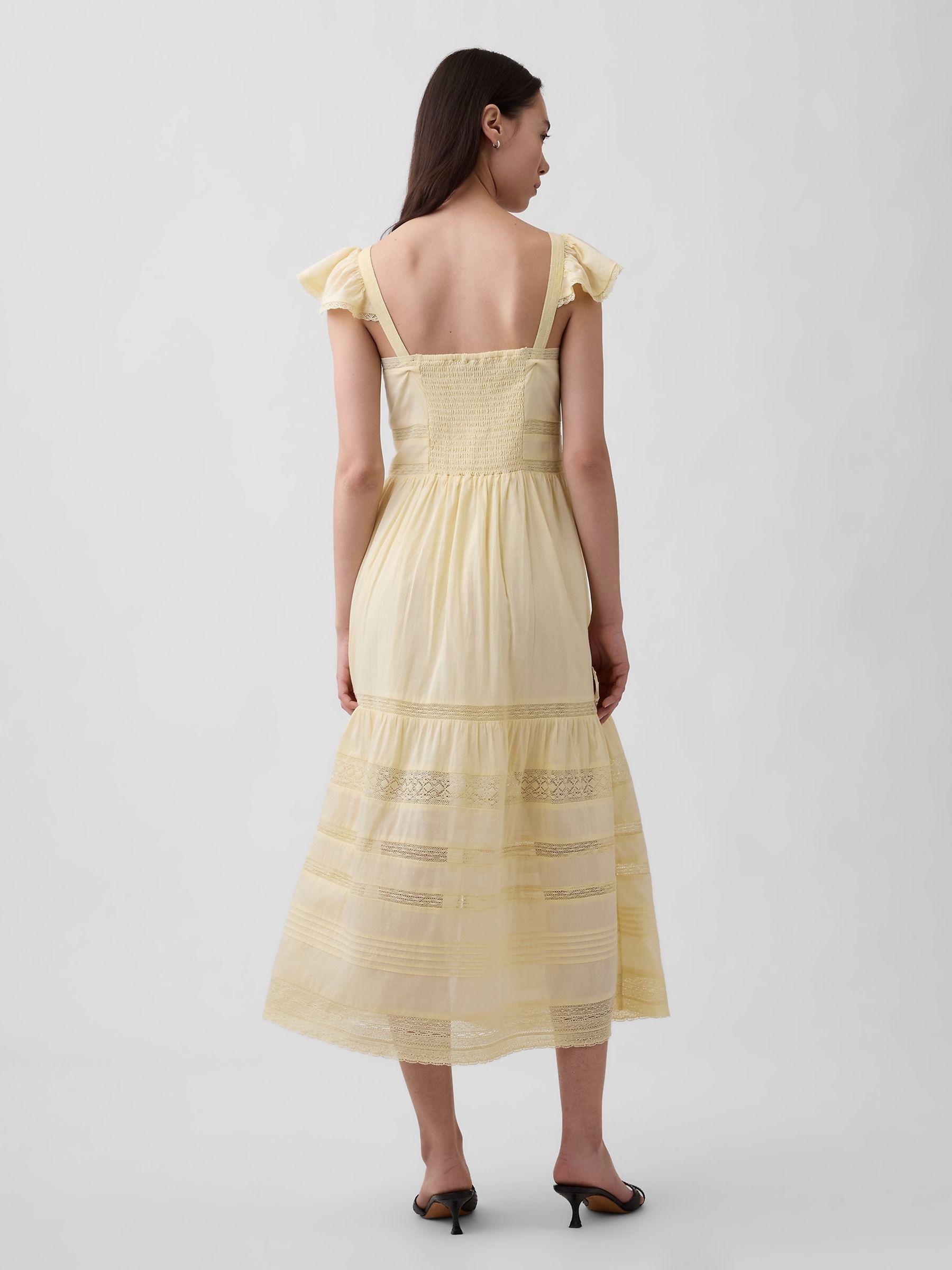 Yellow Lace Ruffle Voile Maxi Dress - Image 2 of 4