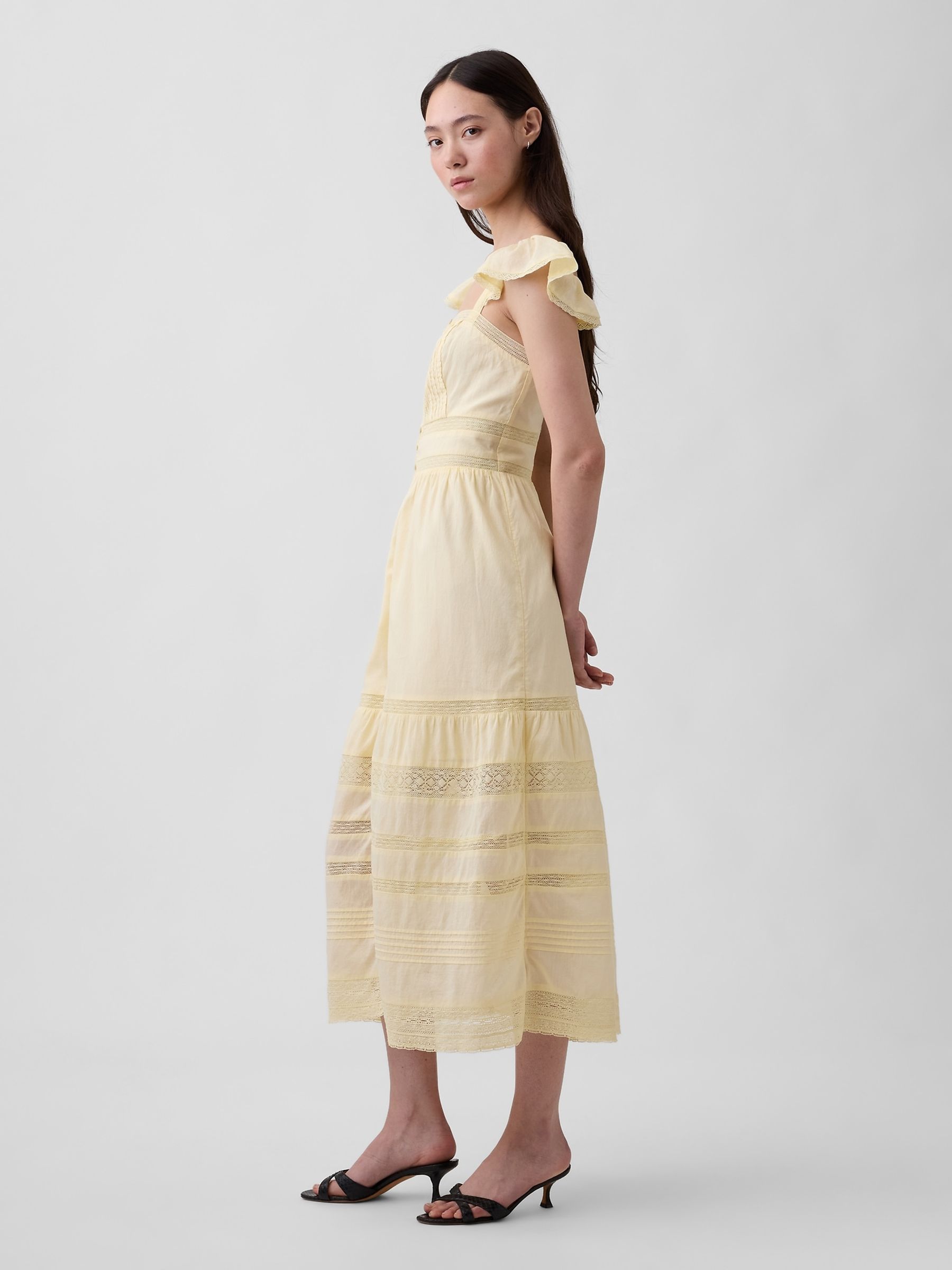 Yellow Lace Ruffle Voile Maxi Dress - Image 3 of 4