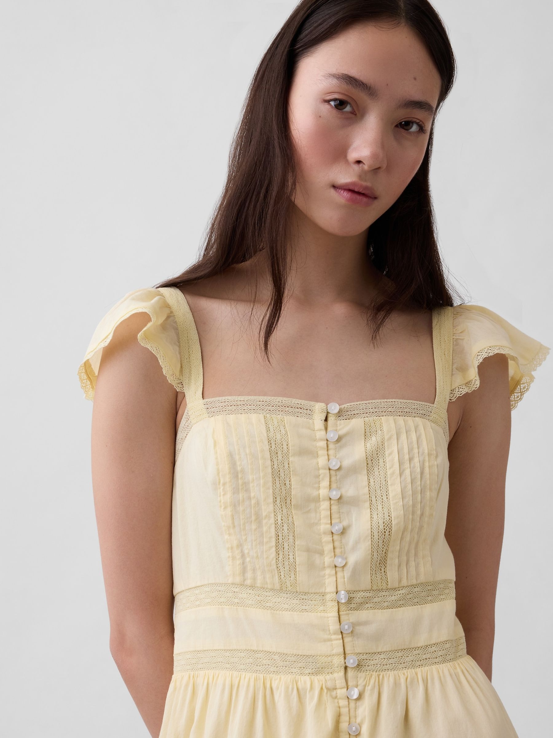 Yellow Lace Ruffle Voile Maxi Dress - Image 4 of 4