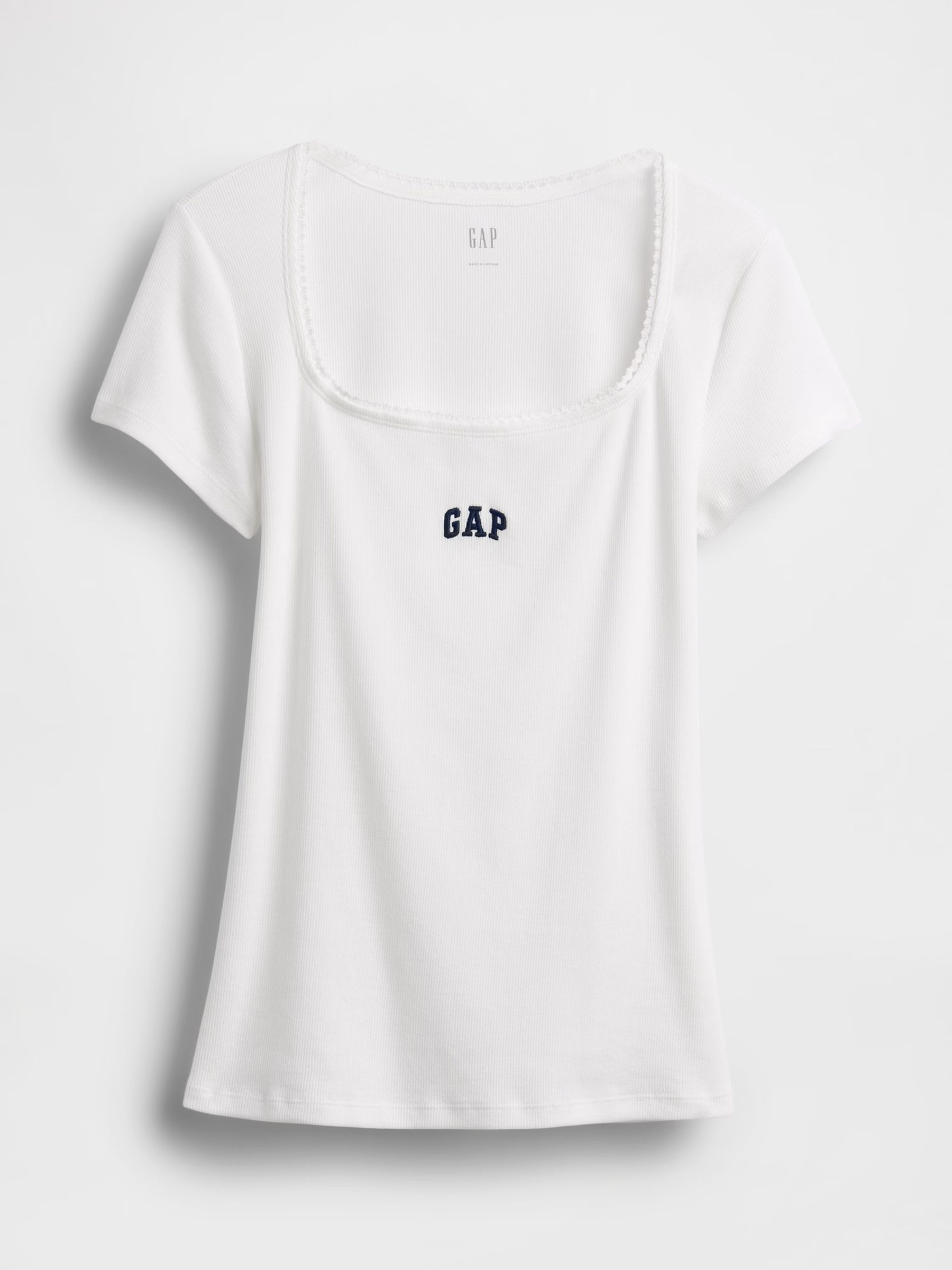 White Ribbed Logo Scoop neck Top - Image 5 of 5