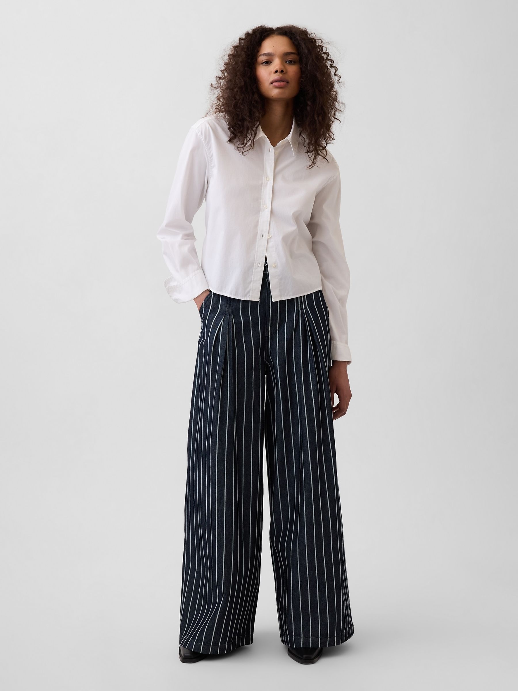 Gap x Harlem's Fashion Row Black Wide Leg Stripe Denim Trousers - Image 1 of 6