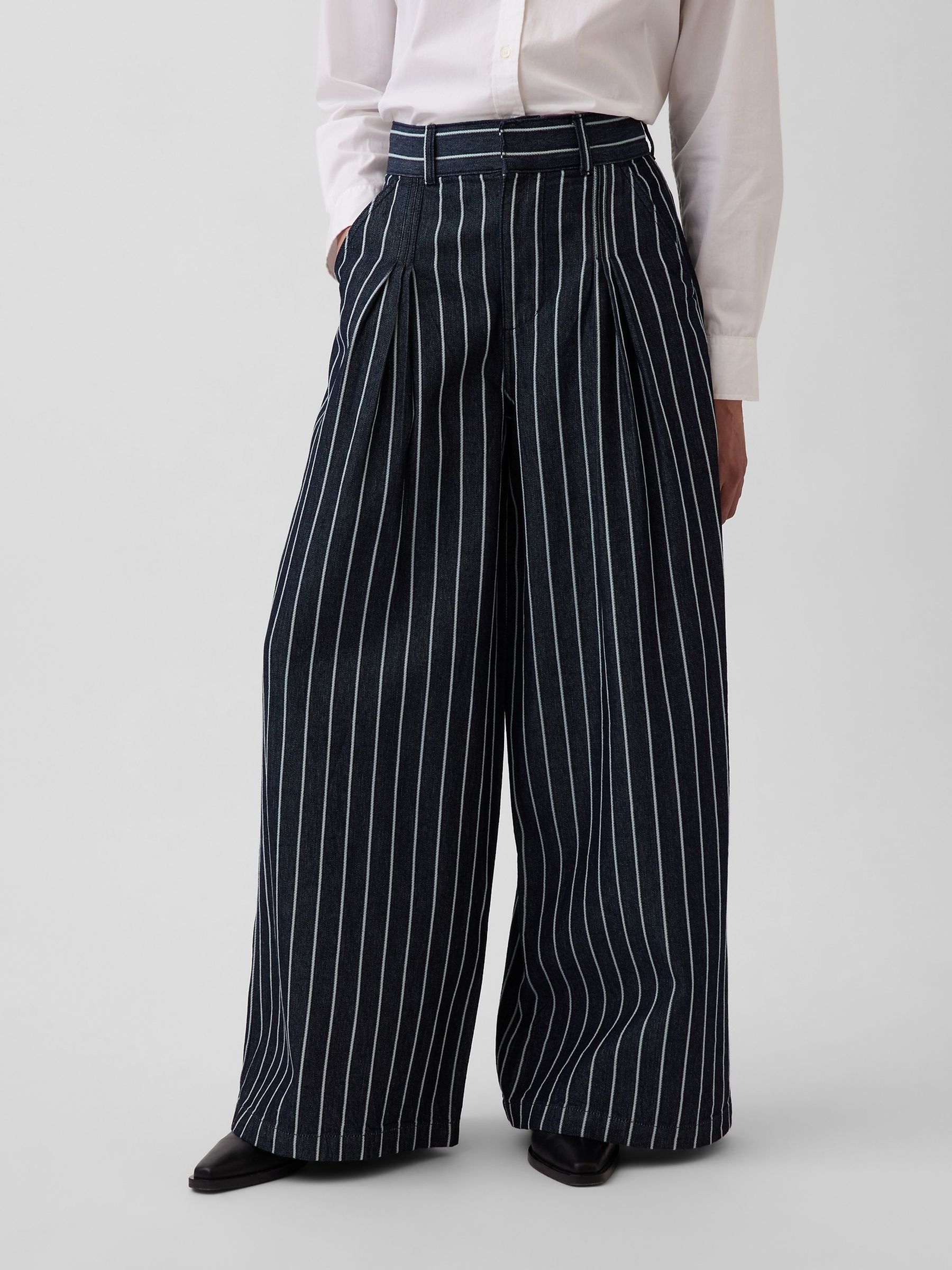 Gap x Harlem's Fashion Row Black Wide Leg Stripe Denim Trousers - Image 2 of 6