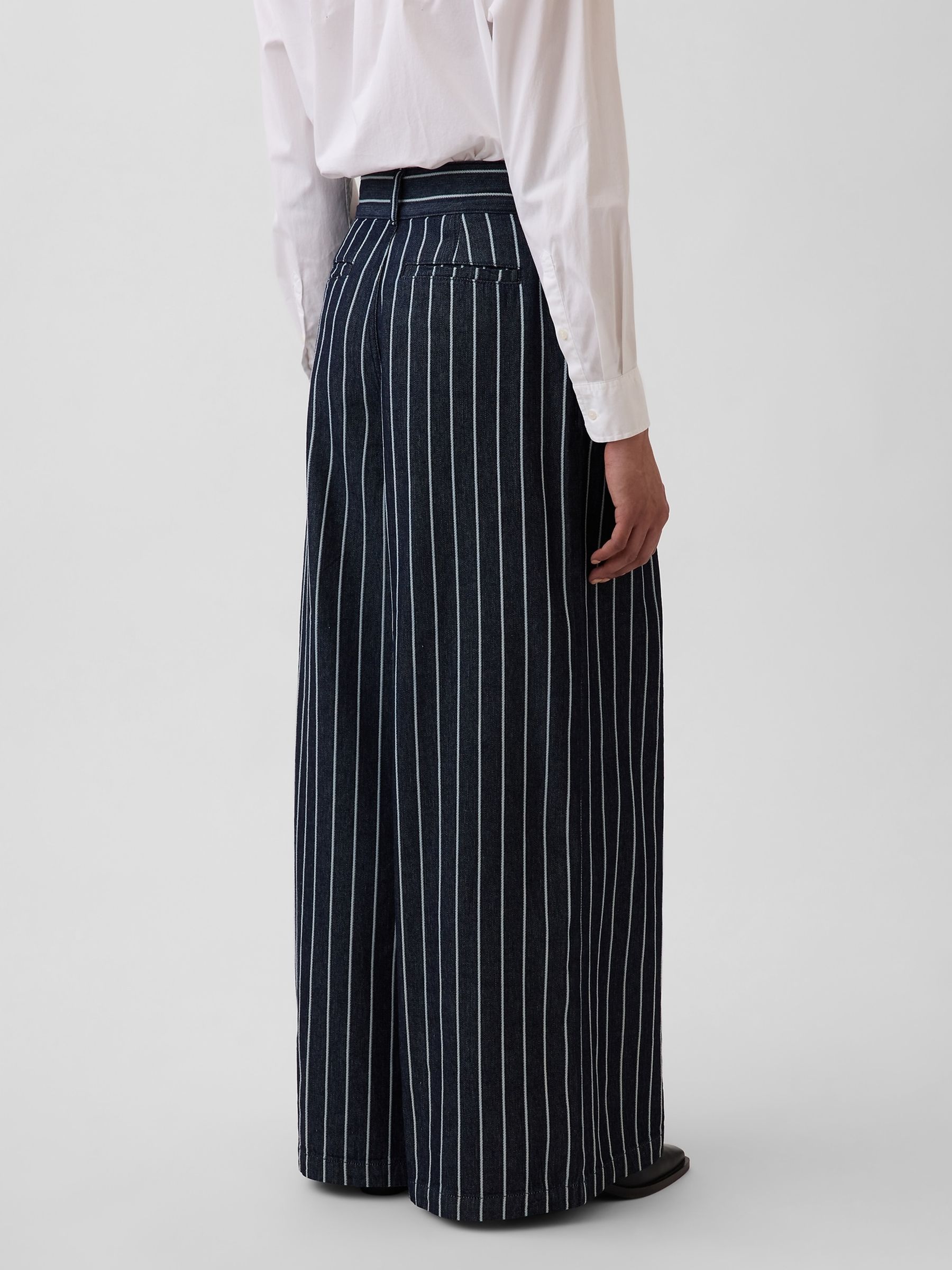 Gap x Harlem's Fashion Row Black Wide Leg Stripe Denim Trousers - Image 3 of 6