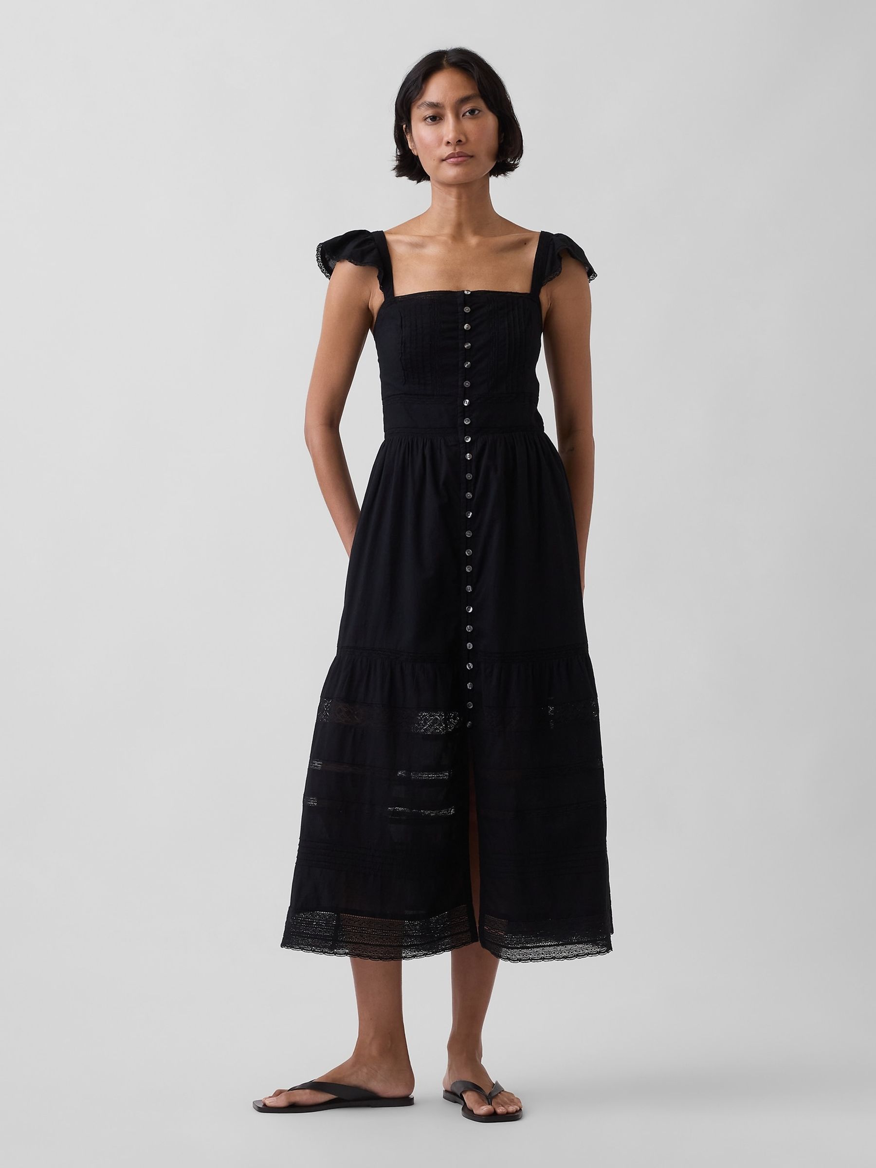 Black Lace Ruffle Voile Maxi Dress - Image 1 of 4