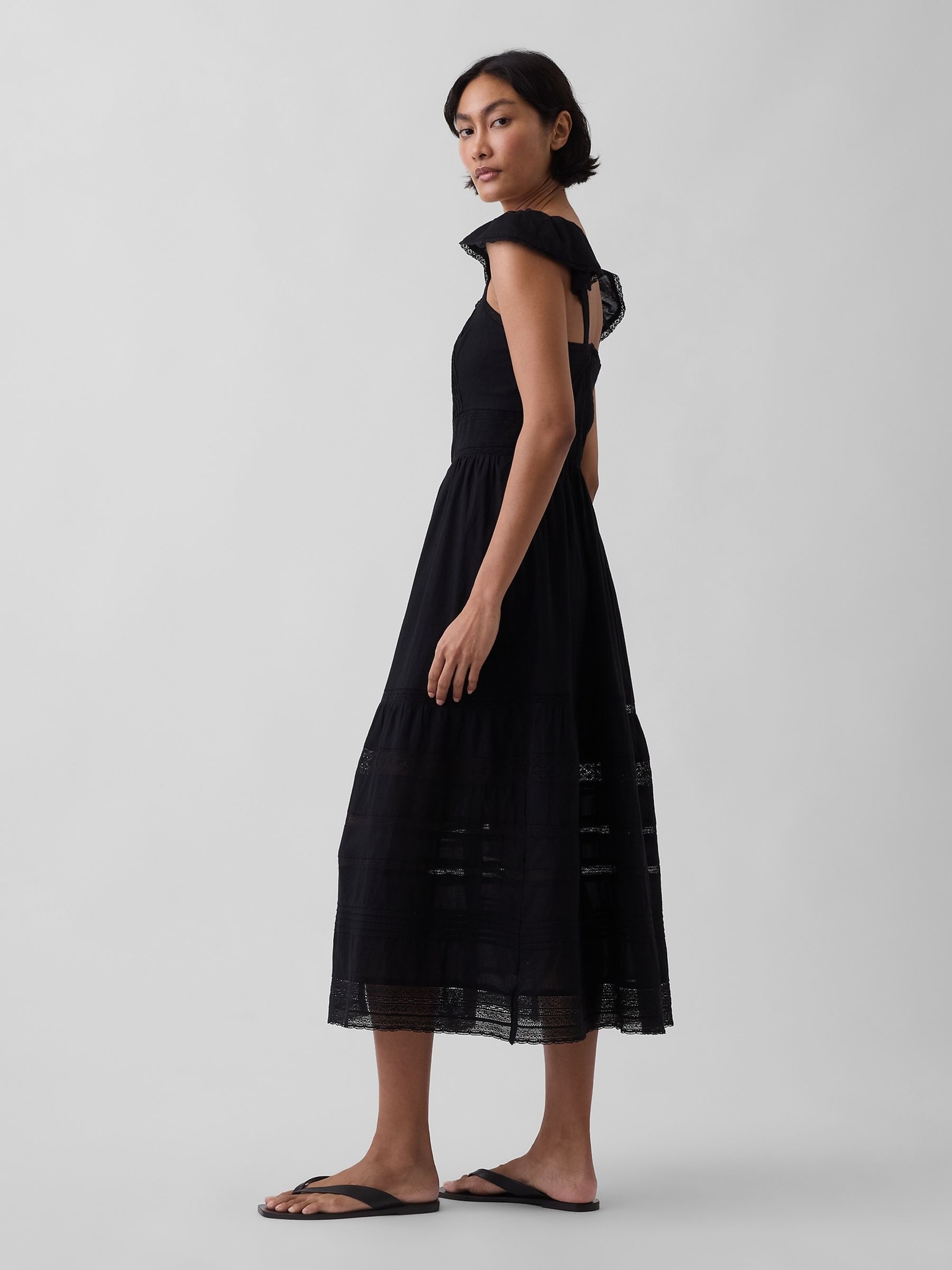Black Lace Ruffle Voile Maxi Dress - Image 3 of 4