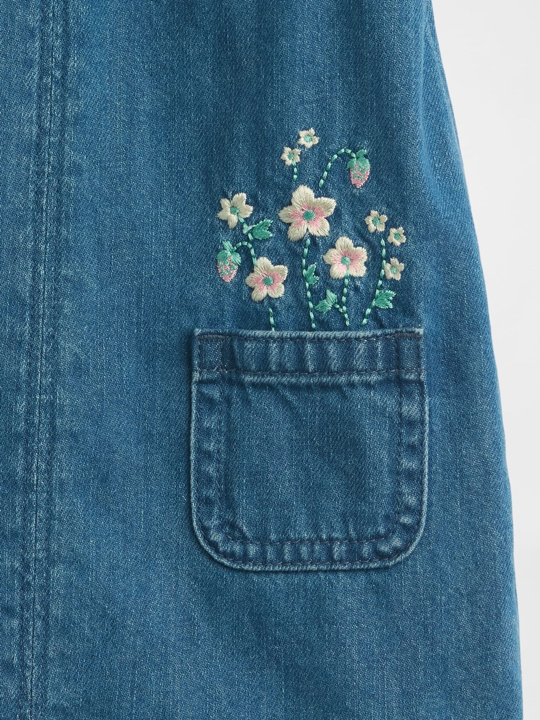 Medium Wash Embroidered Floral Denim One-Piece - Image 3 of 4