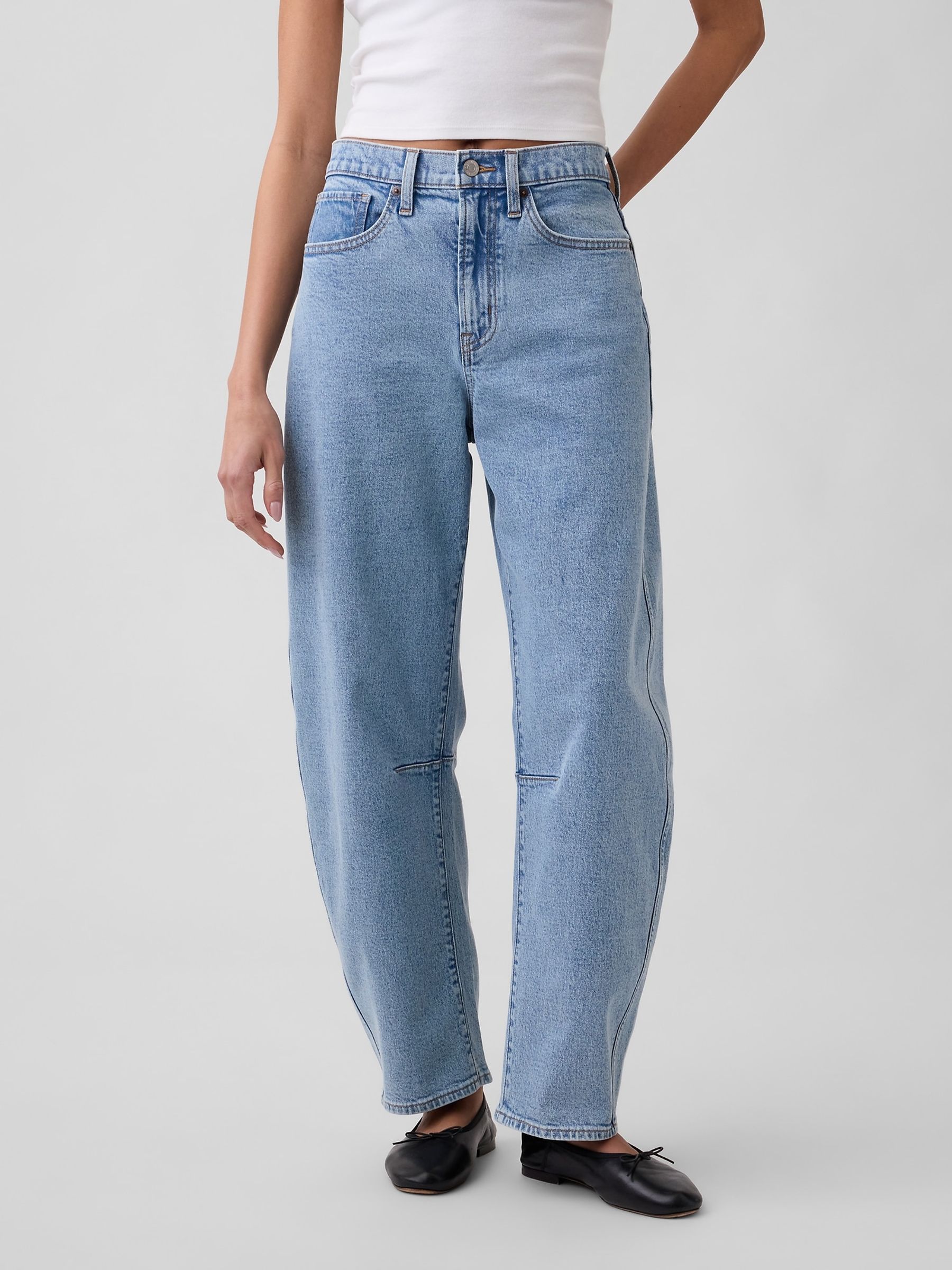 Light Wash High Waisted Barrel Jeans - Image 1 of 6